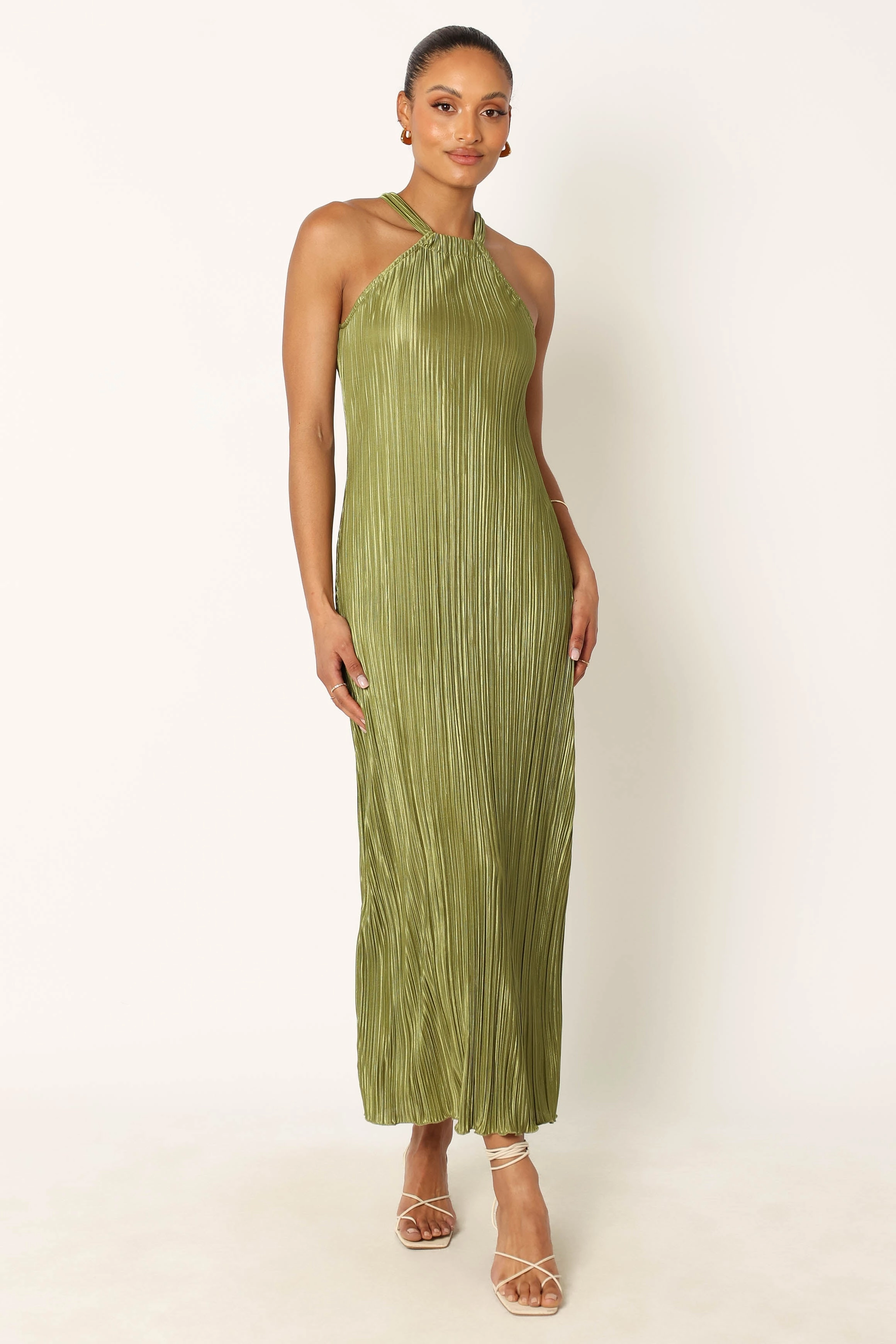 Melody Plisse Halter Maxi Dress - Olive Texture Soft