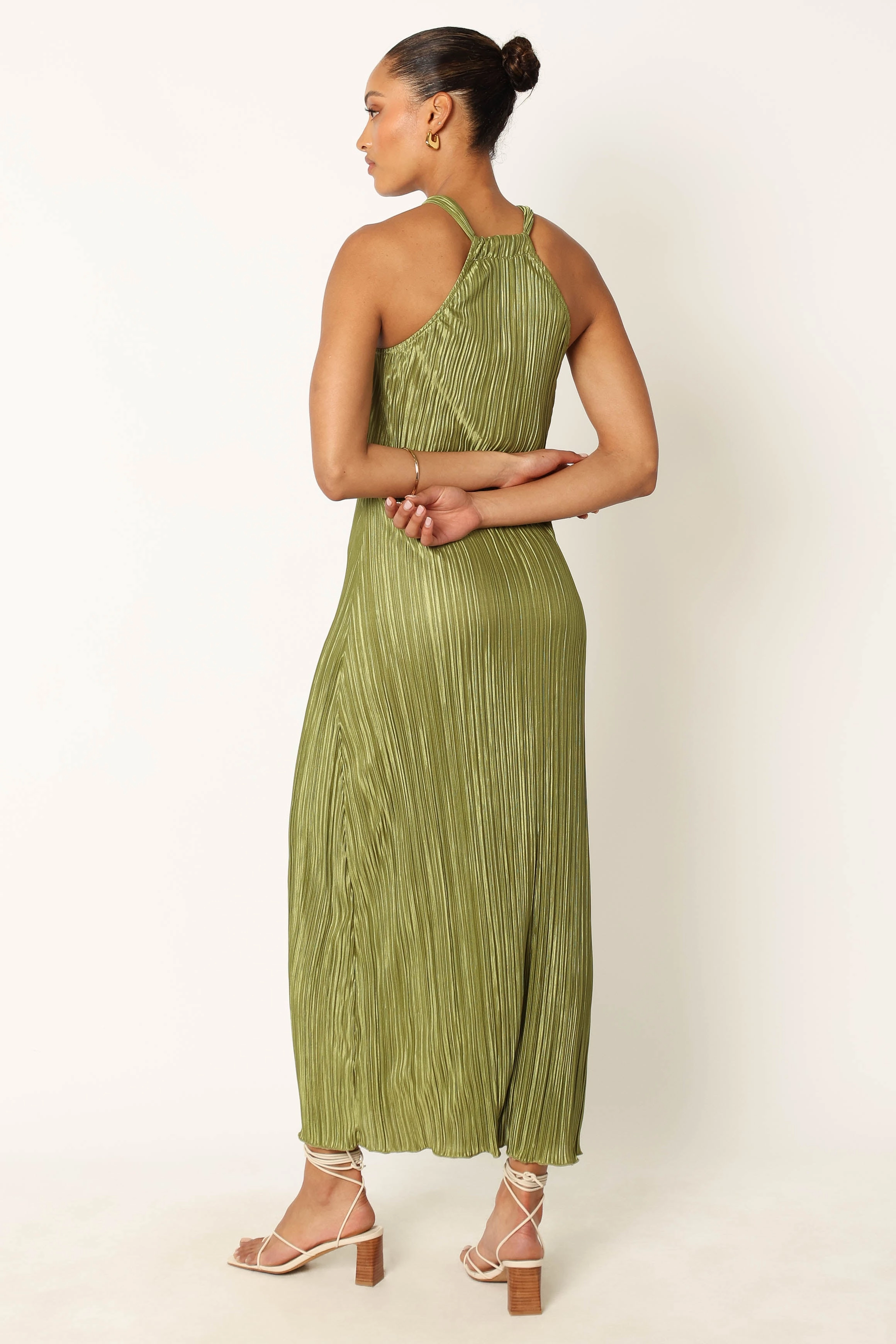 Melody Plisse Halter Maxi Dress - Olive Relaxed Style Sharp Fit
