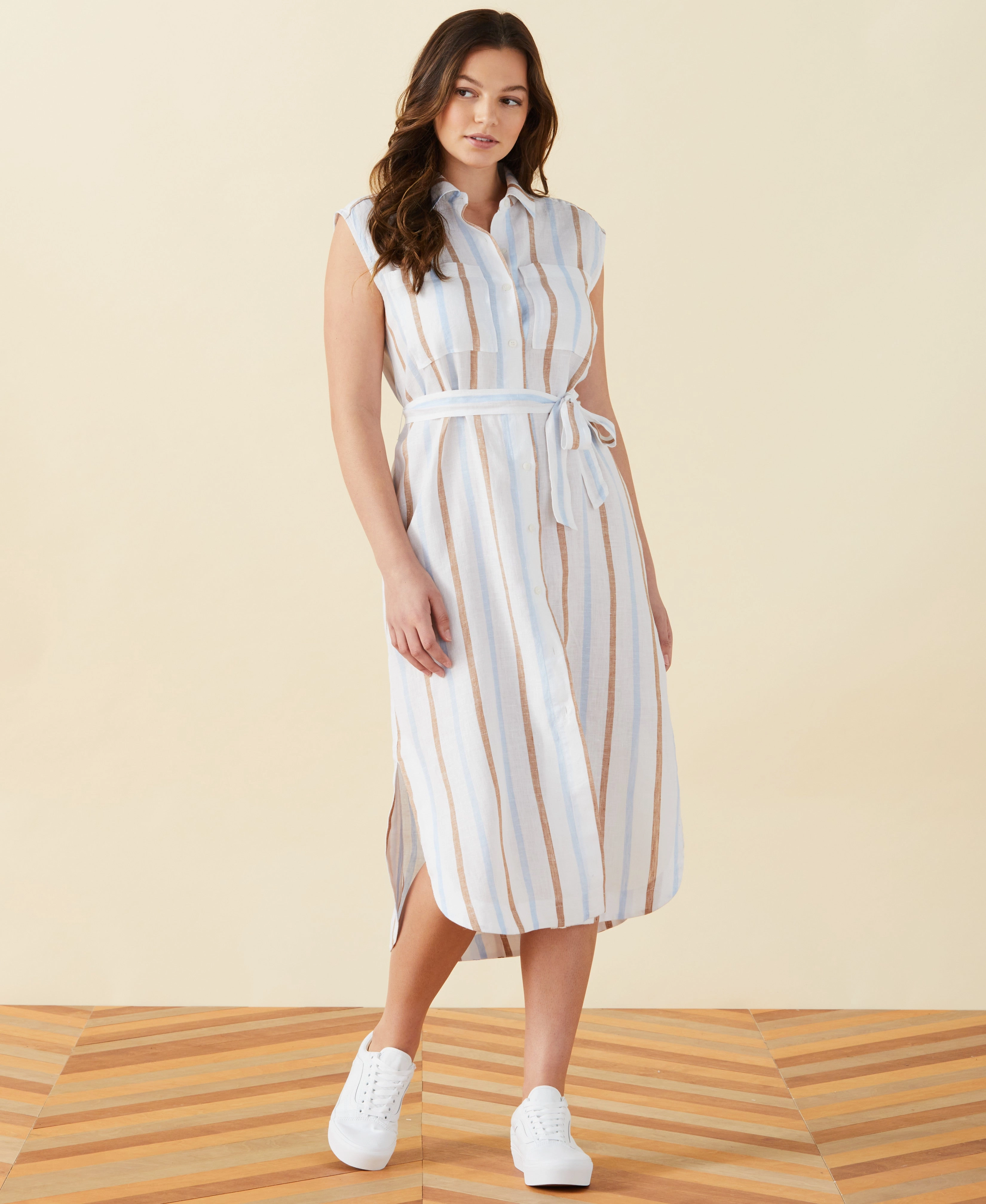 Stripe Linen Shirtdress Winter Wrap