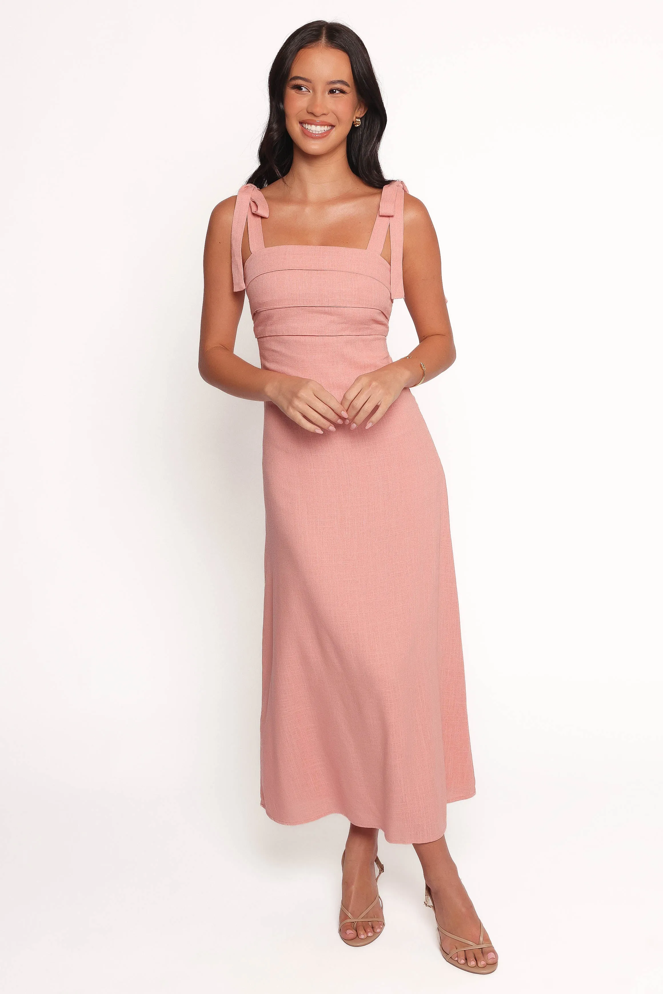 Patterson Tie Shoulder Midi Dress - Blush Color-Blocked