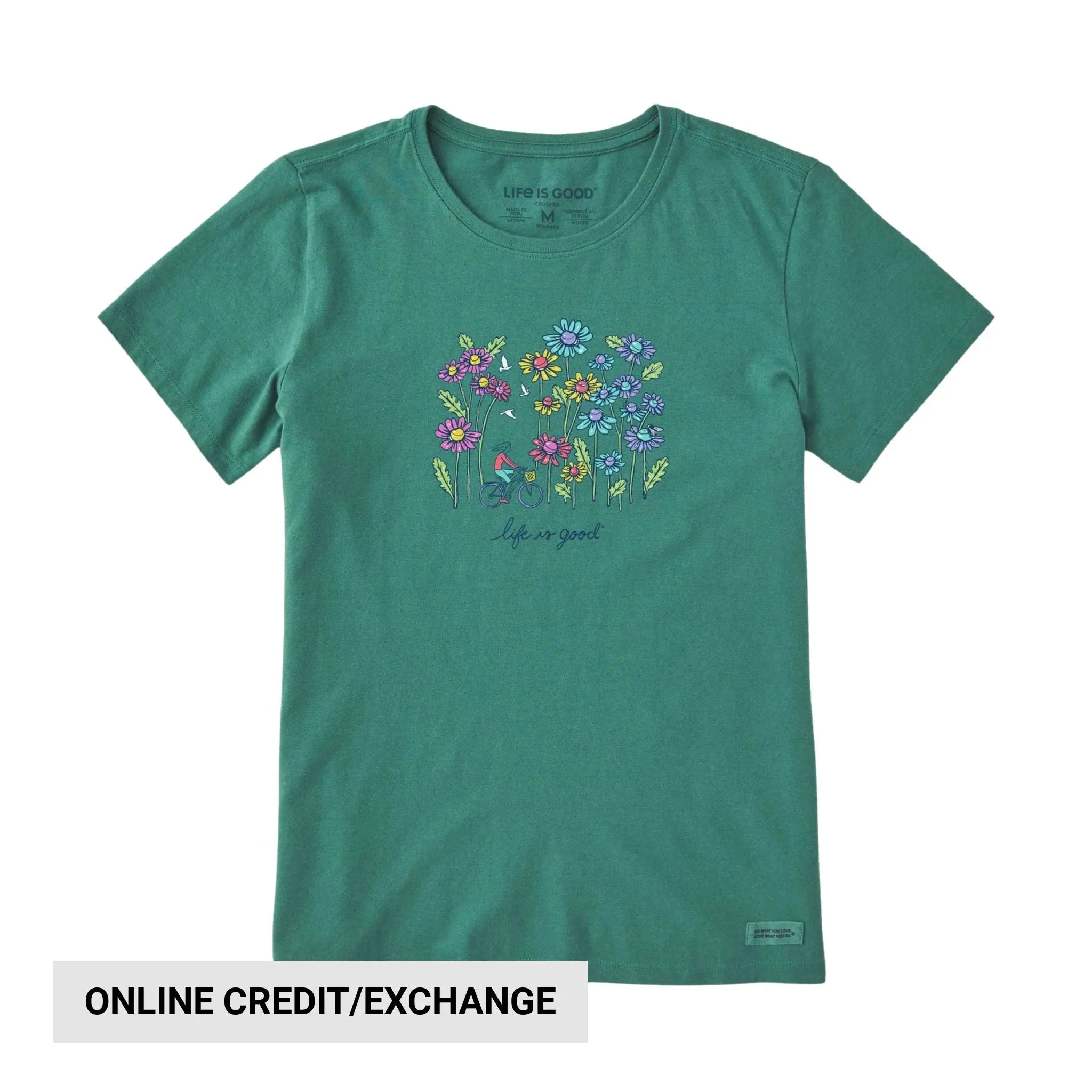 Comfortable Design Life Is Good Women's Wildflower Bike Short Sleeve Crusher Tee - Spruce Green