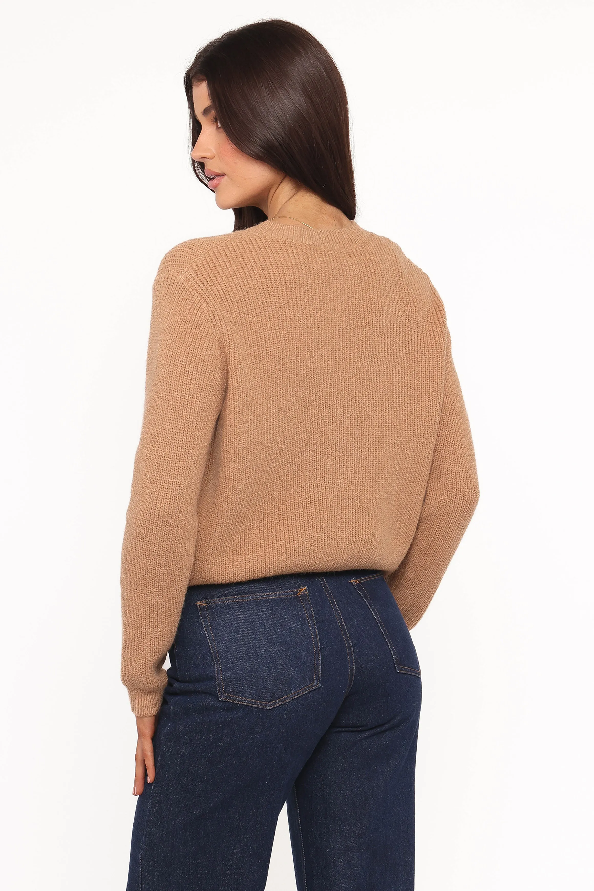 Jones Rosette Cardigan - Mocha Soft touch finish Eco Conscious Manufacturing