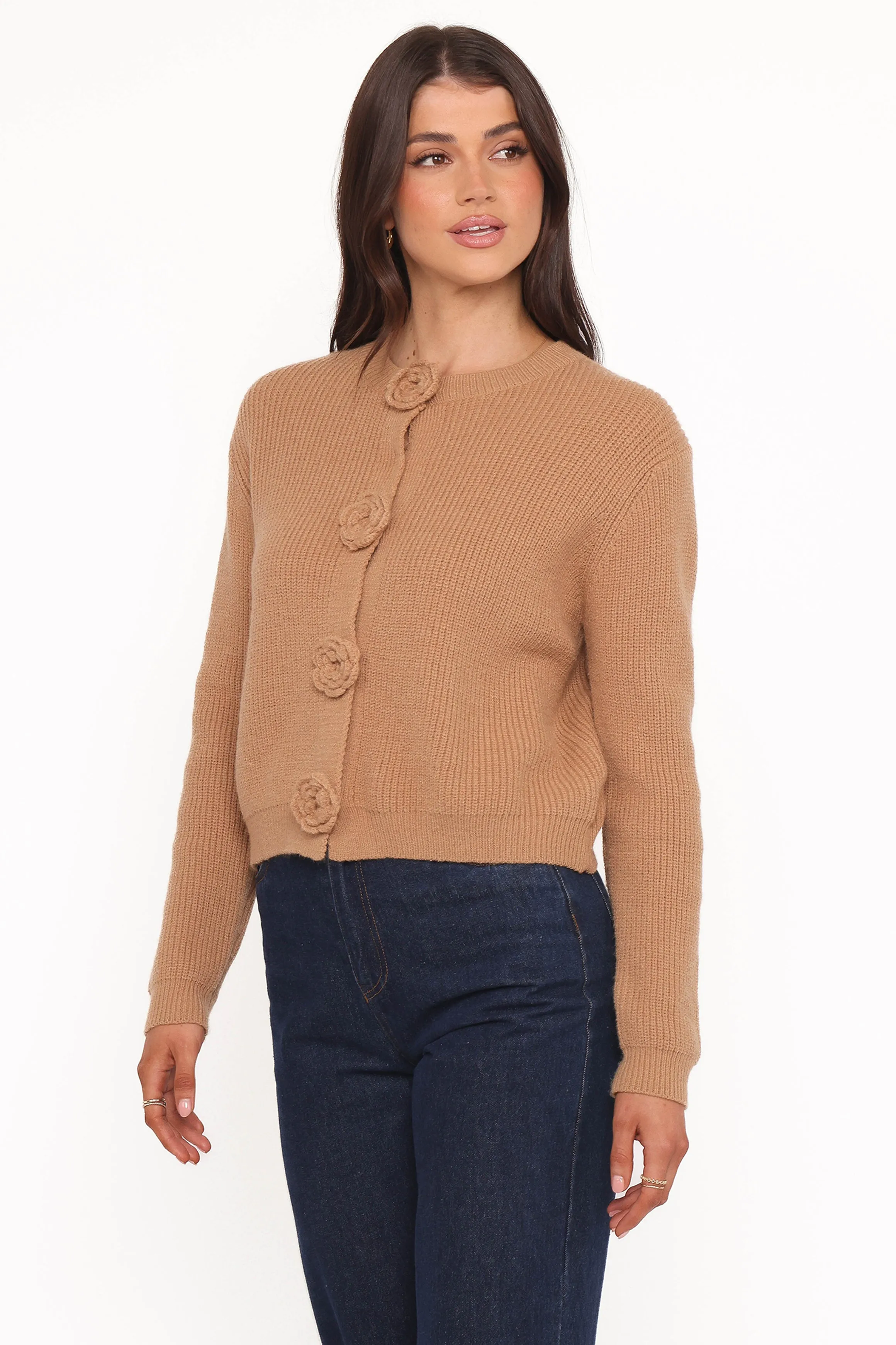 Office Casual Jones Rosette Cardigan - Mocha