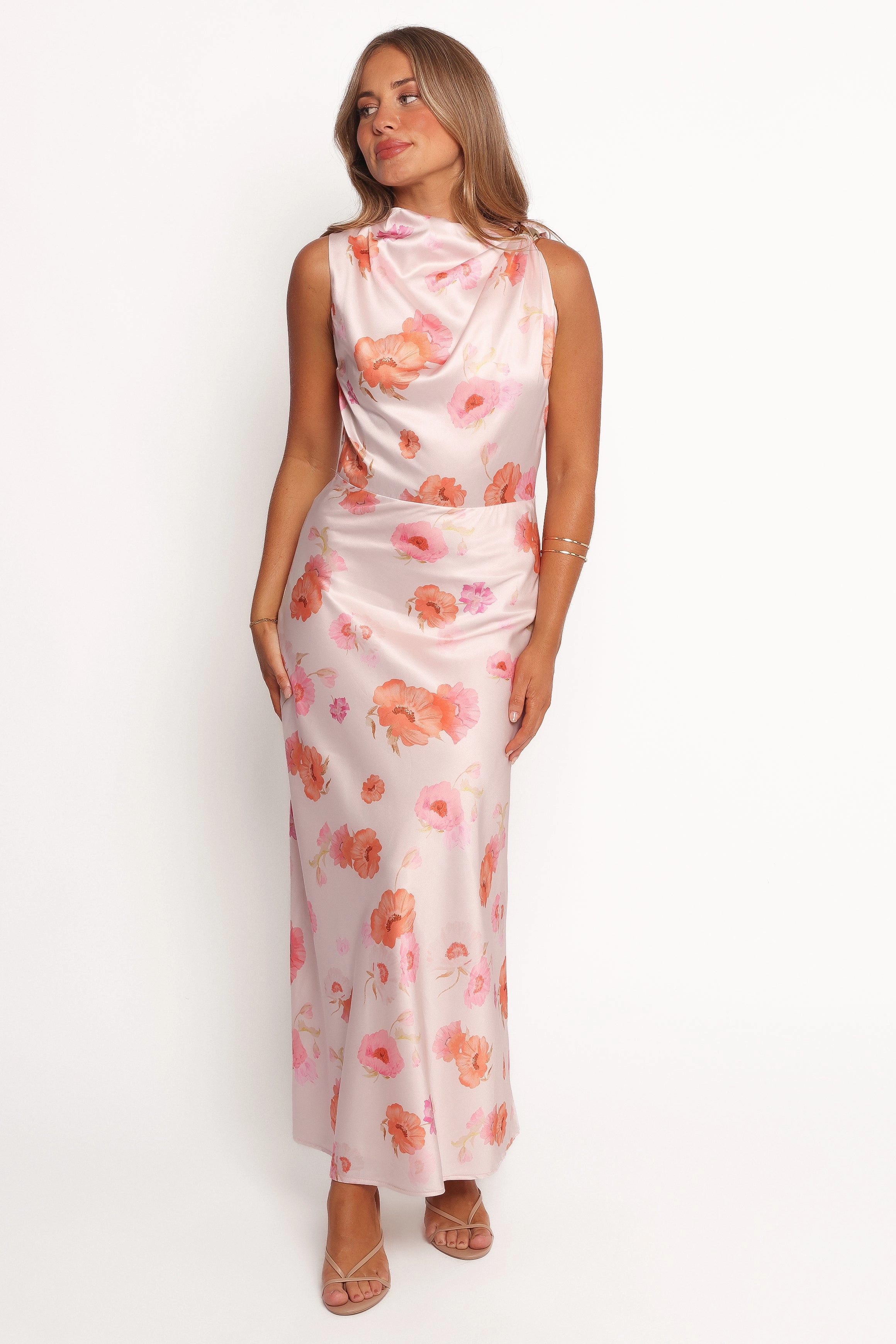 Vintage Style Frayla Halter Midi Dress - Pink Floral
