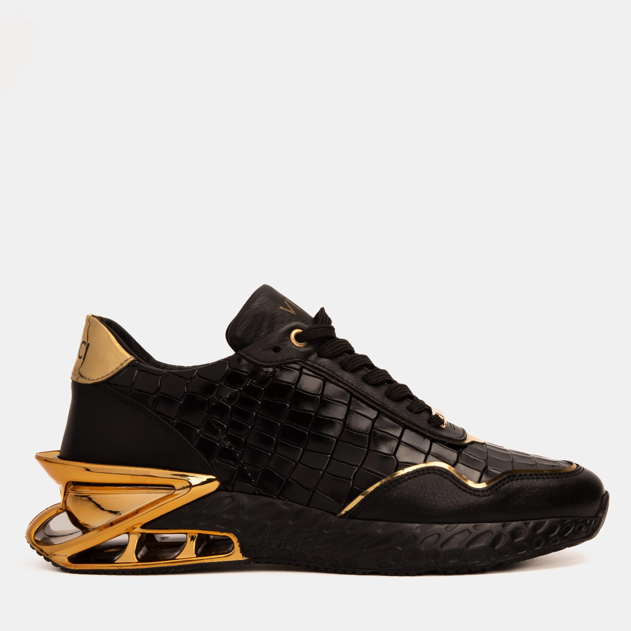The Bellagio Black & Gold Leather Men Sneaker Oxygenation Technology