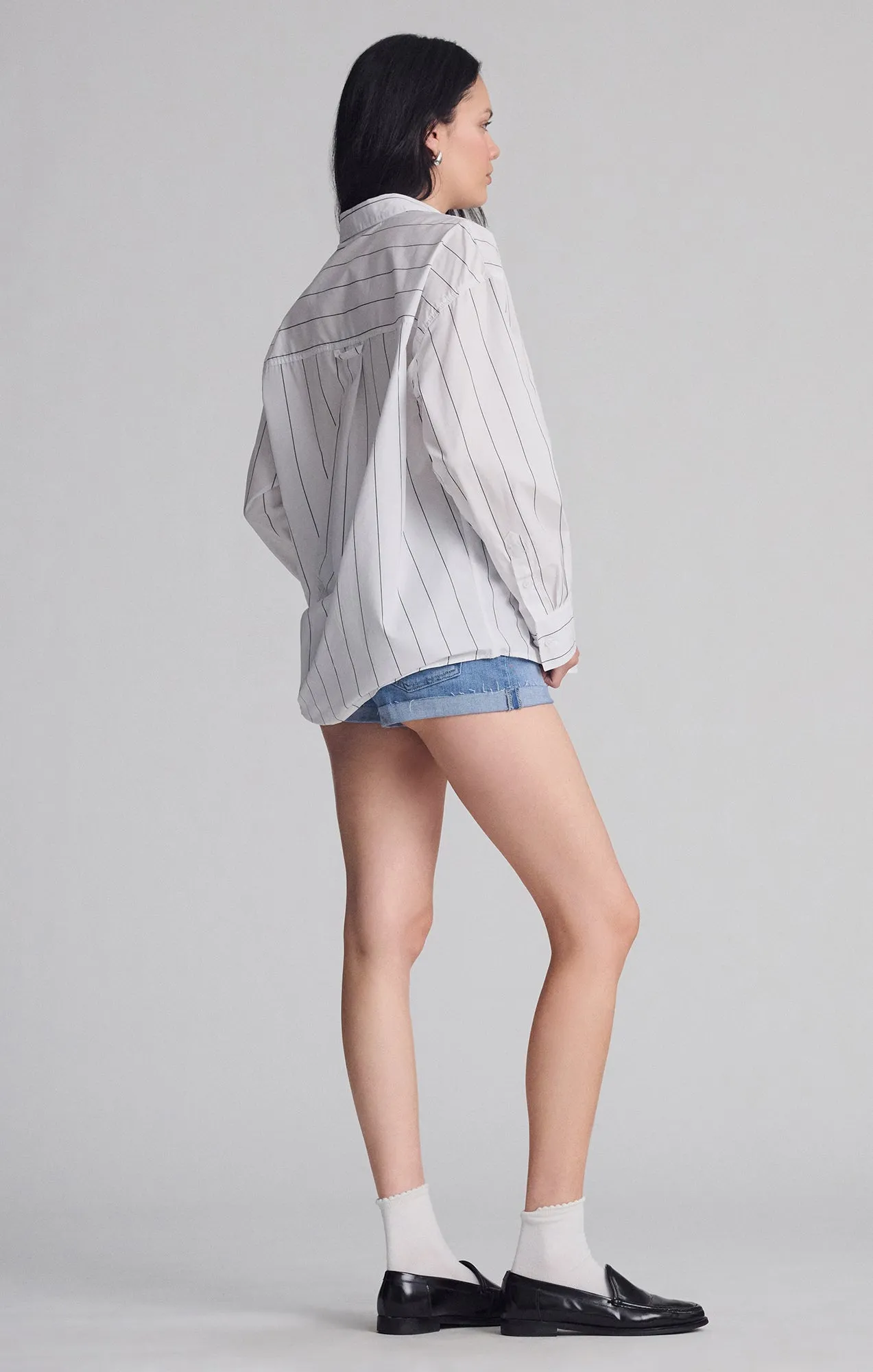 High-End Fabric BREEZY BUTTON-UP SHIRT IN BLACK STRIPED