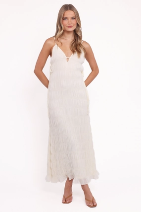 Seraphine Midi Dress - Cream Embroidered-Detail Picture Perfect