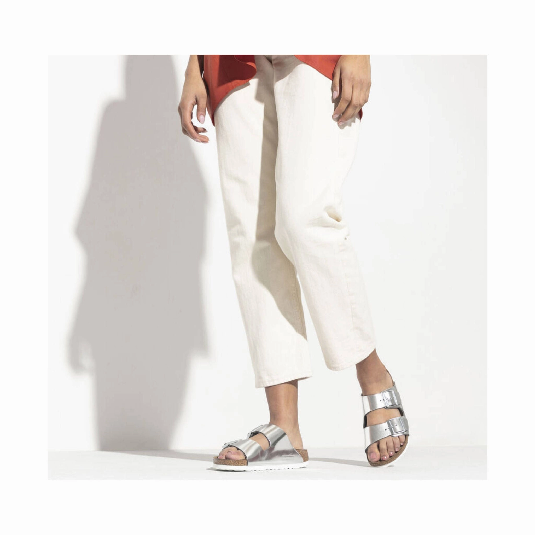 Brikenstock Arizona Soft Footbed Sandal - Metallic Silver Soft Mesh Summer Ready