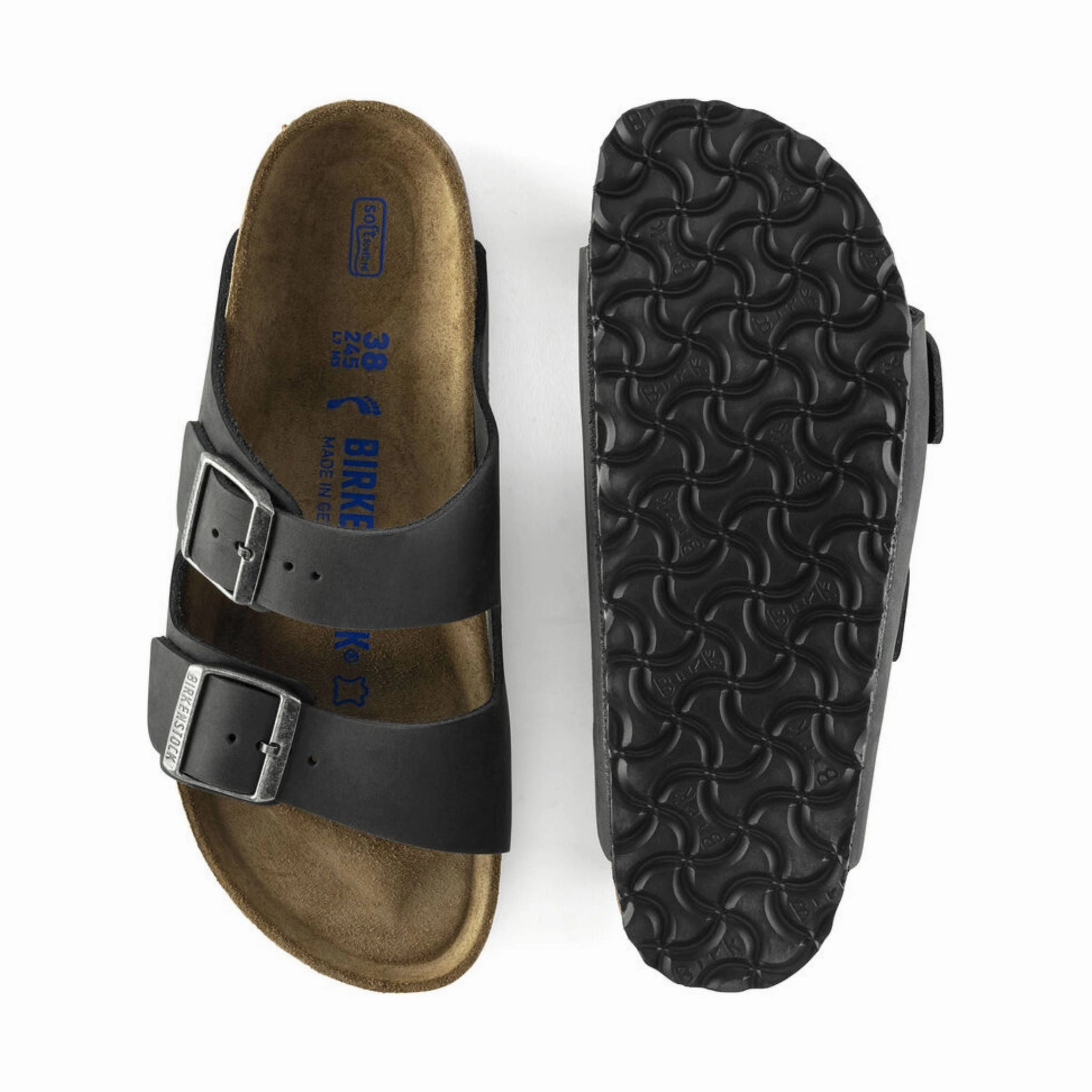 Brikenstock Arizona Soft Footbed Sandal - Oiled Leather Black Shock absorption Canvas Material