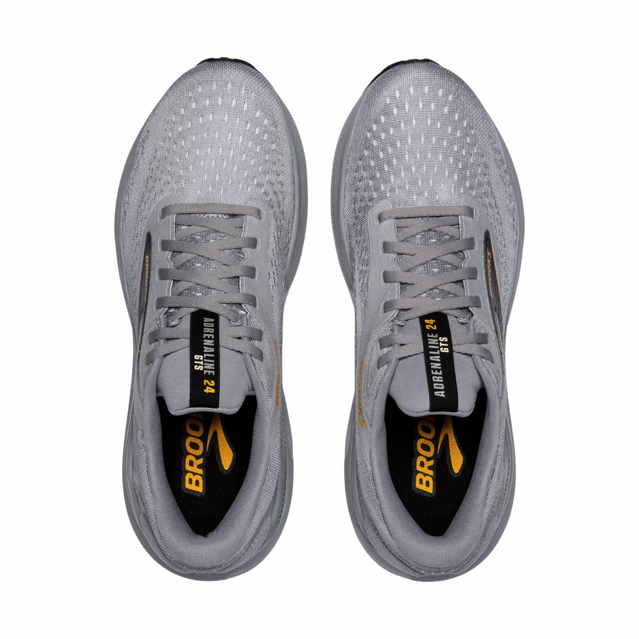 Brooks Men's Adrenaline GTS 24 Road Running Shoes - Alloy/White/Gold Fusion Vibration Dampening Tech Comfort Layers