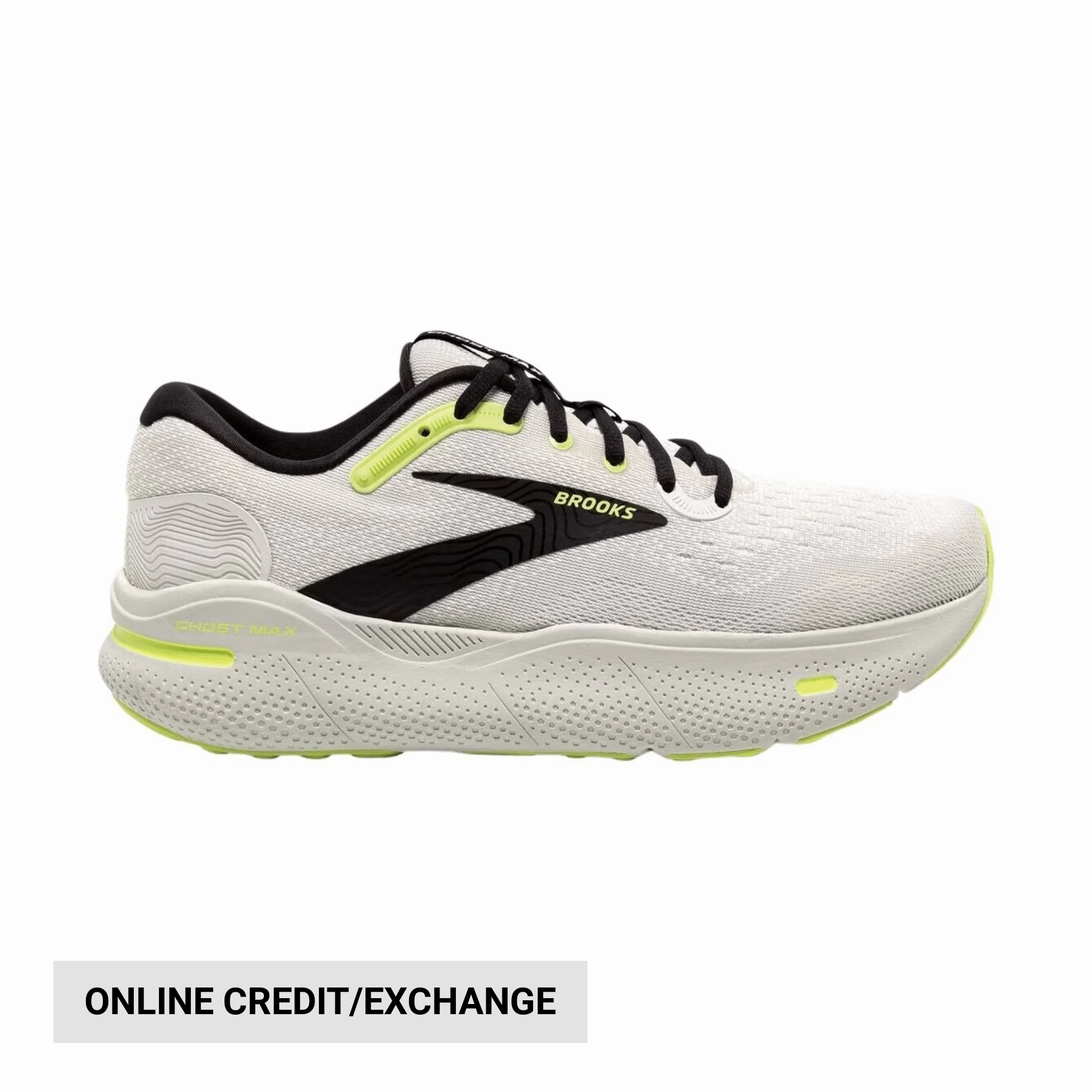 Brooks Men's Ghost Max Running Shoe - Grey/Black/Sharp Green Breathable Insole Cover City Drive