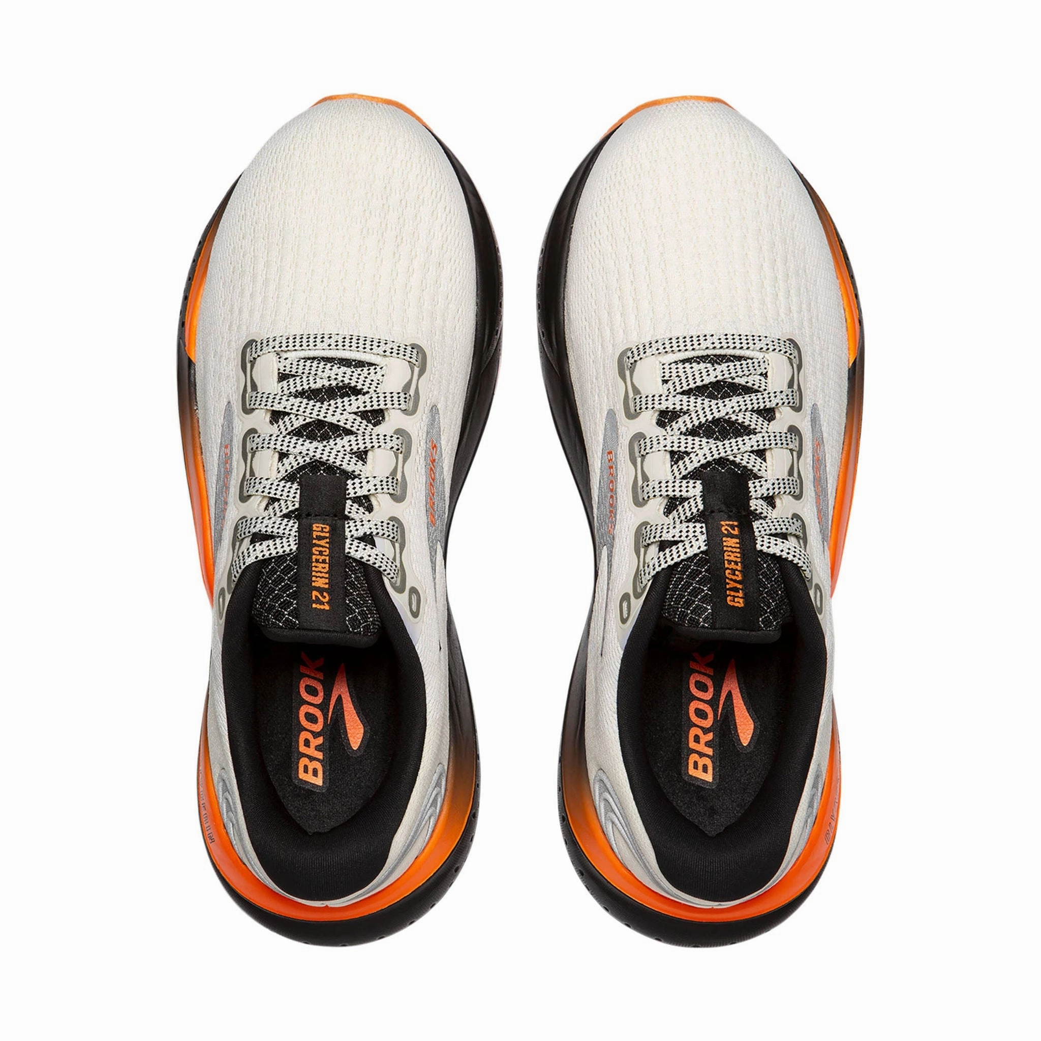 Ventilation Mesh Bonded Seamless Construction Brooks Men's Glycerin 21 Road Running Shoes - Ecru/Orange/Black