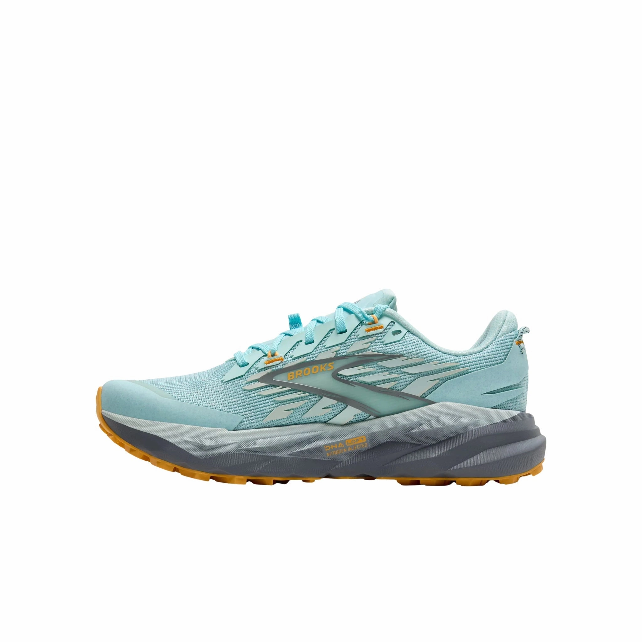 Crisp Touch Water Resistant Technology Brooks Women's Cascadia 19 Trail Running Shoes - Clearwater/Primer Grey/Apricot