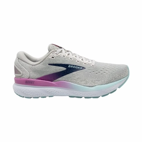 Brooks Women's Ghost 16 Road Running Shoes - White/Grey/Estate Blue Supportive structure Everyday Pace