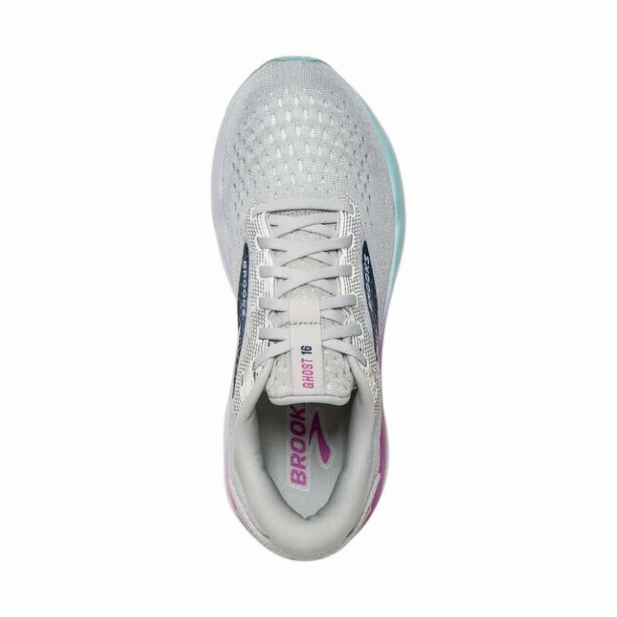 Brooks Women's Ghost 16 Road Running Shoes - White/Grey/Estate Blue Neutral Stability WaterResistant