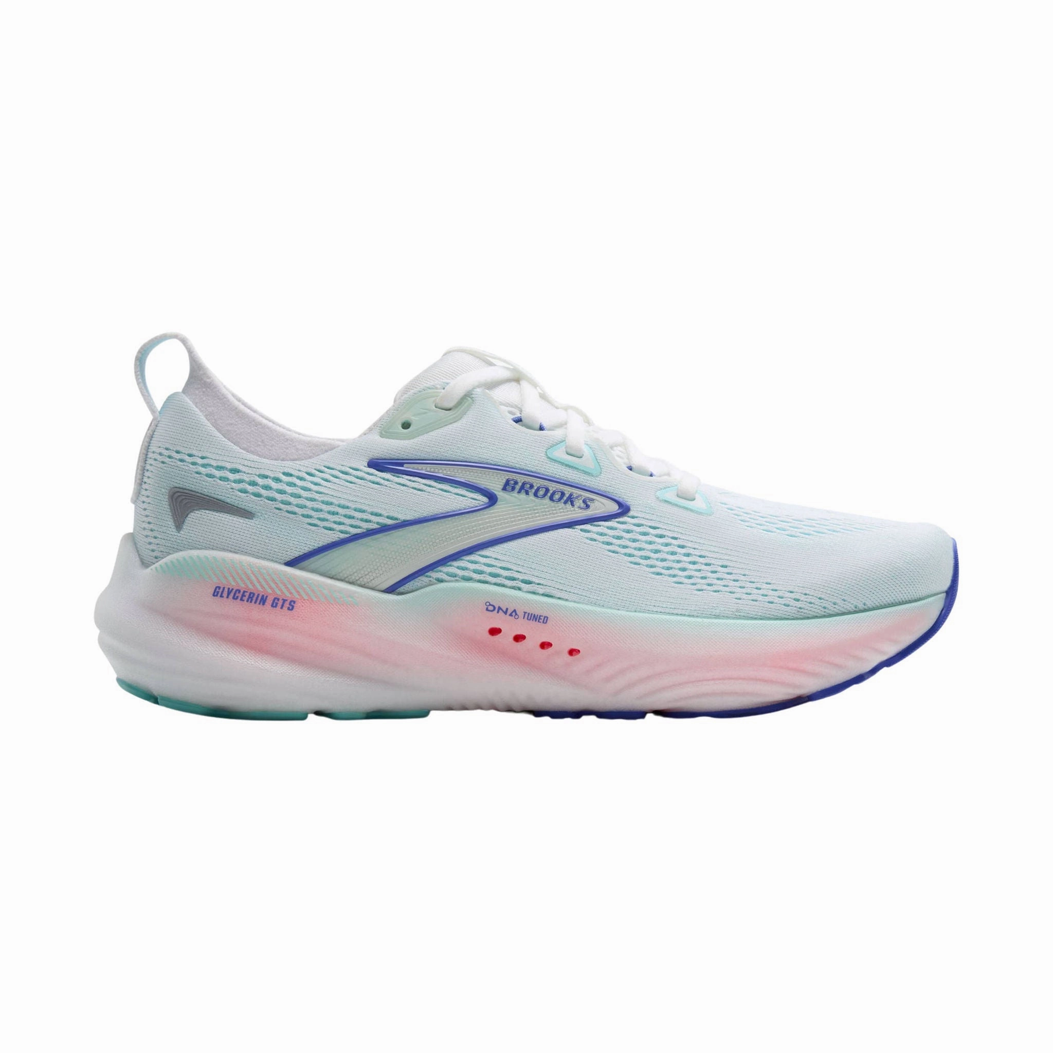 Built For Motion Brooks Women's Glycerin GTS 22 Road Running Shoes - White/Limpet Shell/Amparo Blue