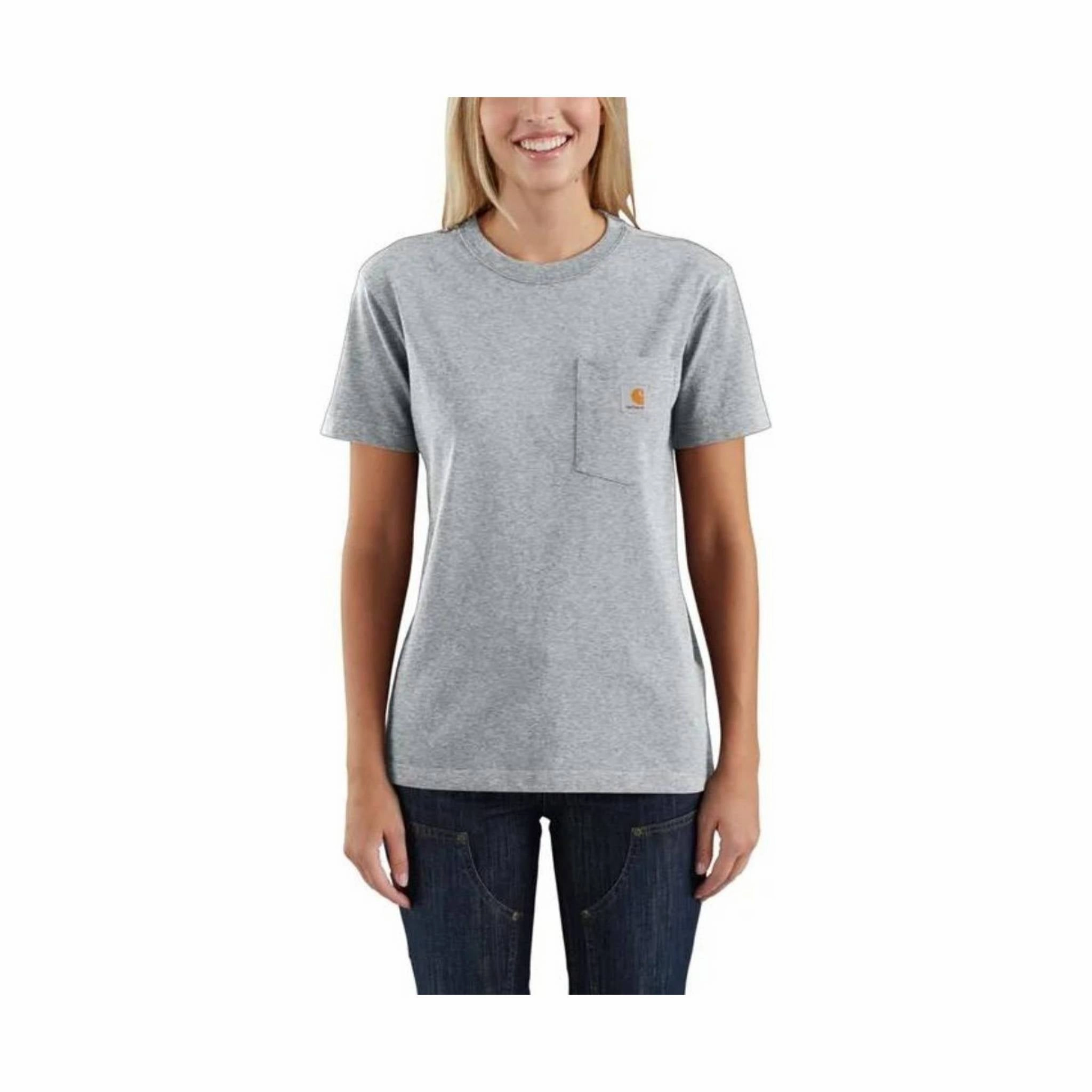 Ribbed Hem Carhartt Women's Loose Fit Heavyweight Short-Sleeve Pocket T-Shirt - Heather Gray