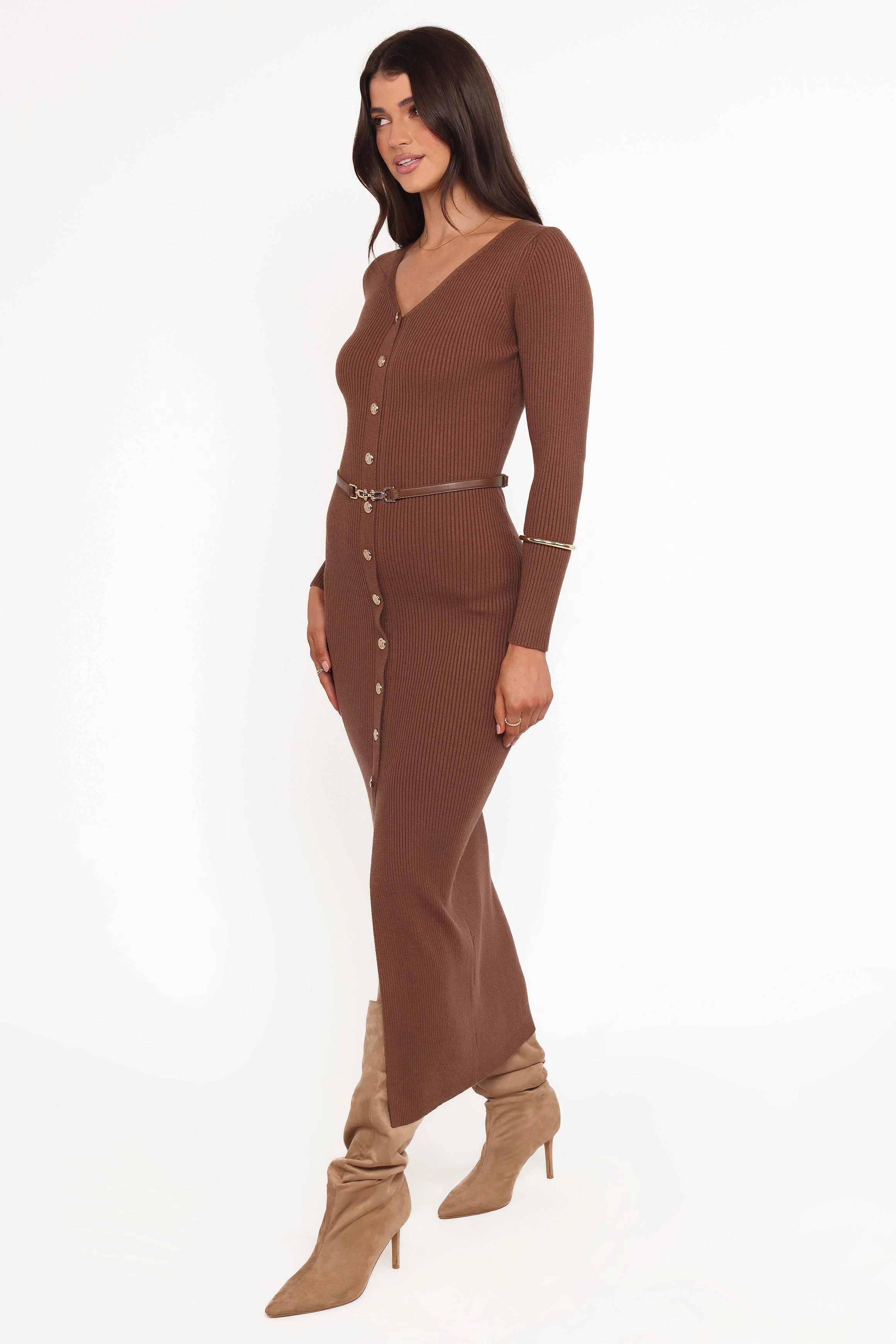 Casual Core Brydie Long Sleeve Midi Dress - Chocolate Brown