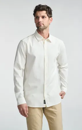 LONG SLEEVE BUTTON-UP SHIRT IN ANTIQUE WHITE Brunch Outfit crew neck