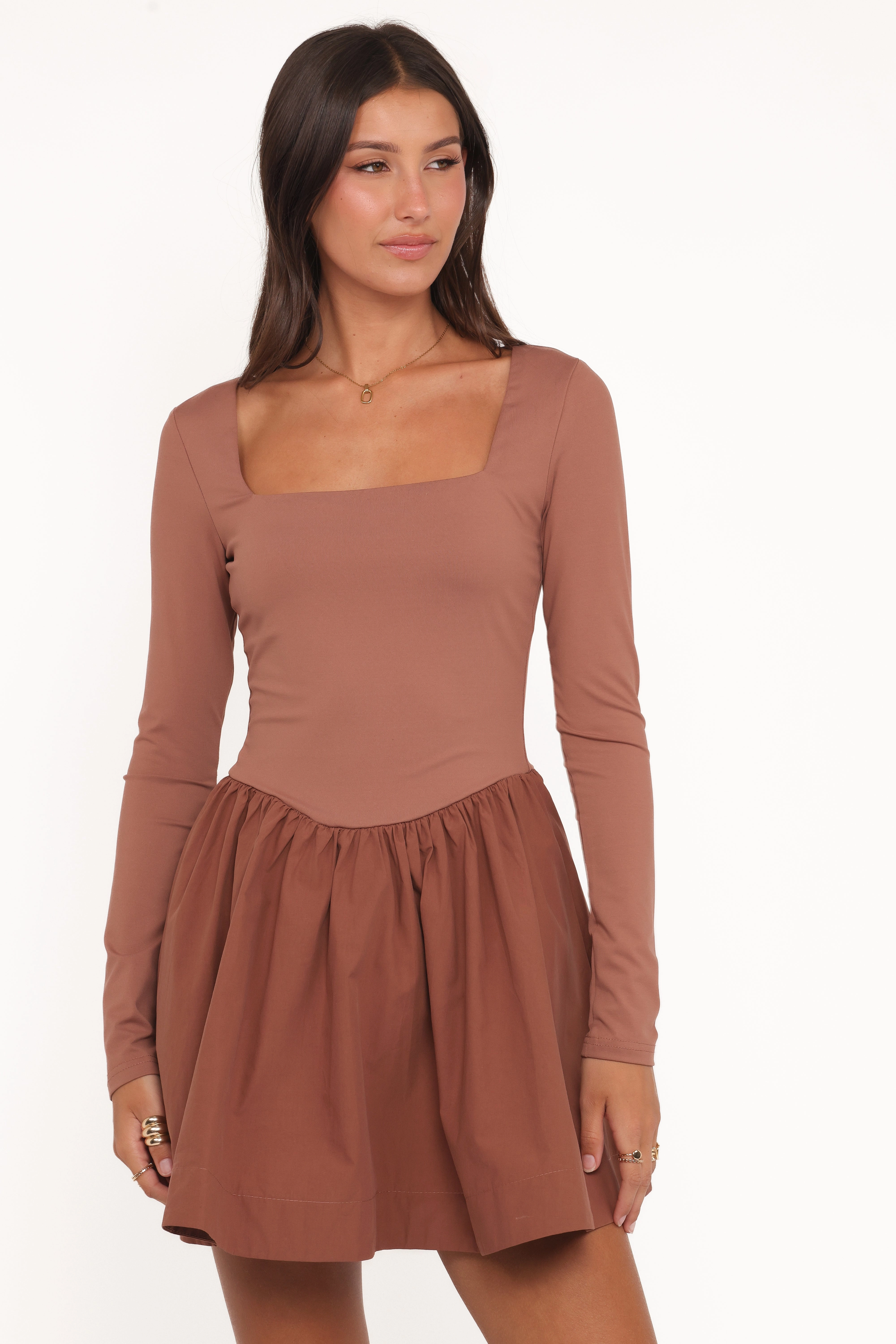 Fit for All Seasons Sheena Long Sleeve Mini Dress - Mocha
