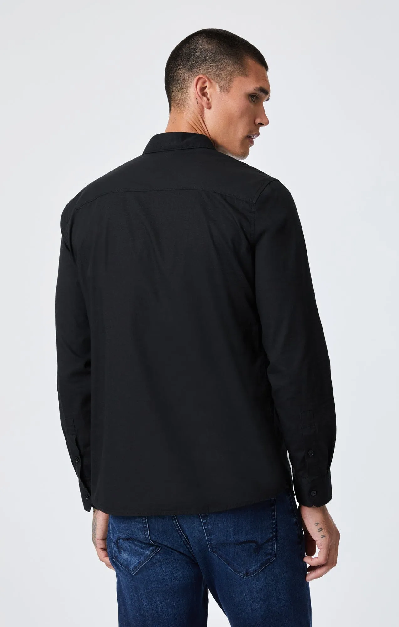 BUTTON-UP LONG SLEEVE SHIRT IN BLACK Cocktail Event Anti Pilling Finish