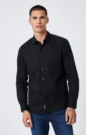 BUTTON-UP LONG SLEEVE SHIRT IN BLACK Polka Dot Stretchable Cloth