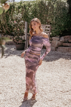 Caelira Skirt - Pink/Brown Print Soft Mood Modern Tones