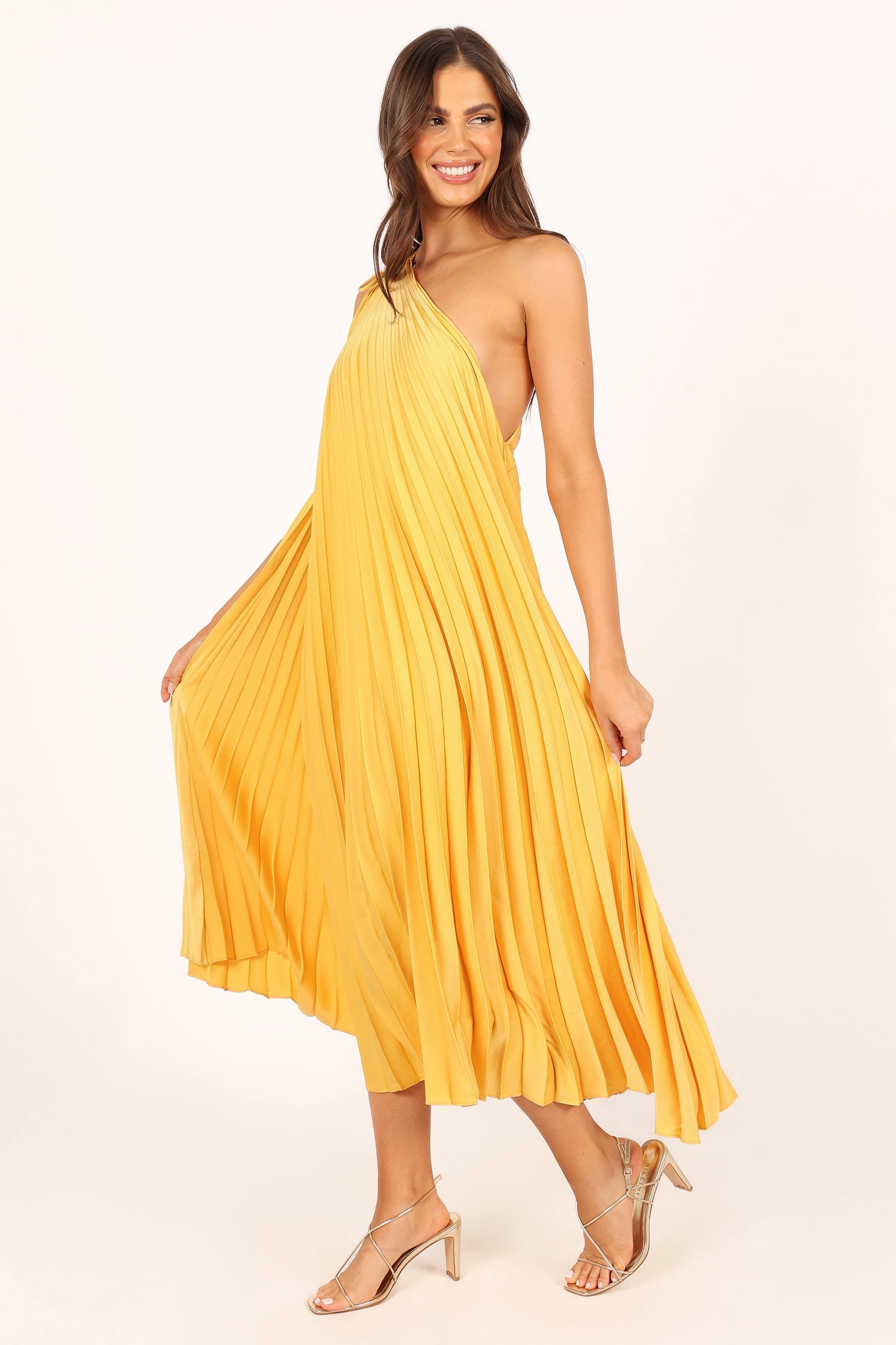 Soft Vibes Cali One Shoulder Midi Dress - Saffron