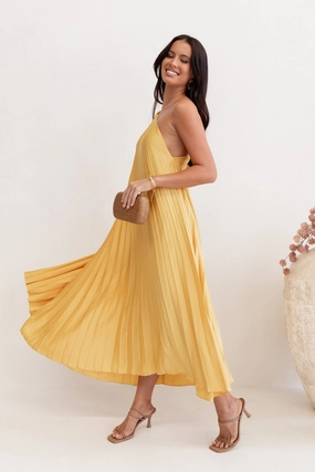 Light Layers Cali One Shoulder Midi Dress - Saffron