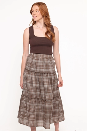 Elegant Flow Soft Touch Campbell Tiered Maxi Skirt - Juno Check