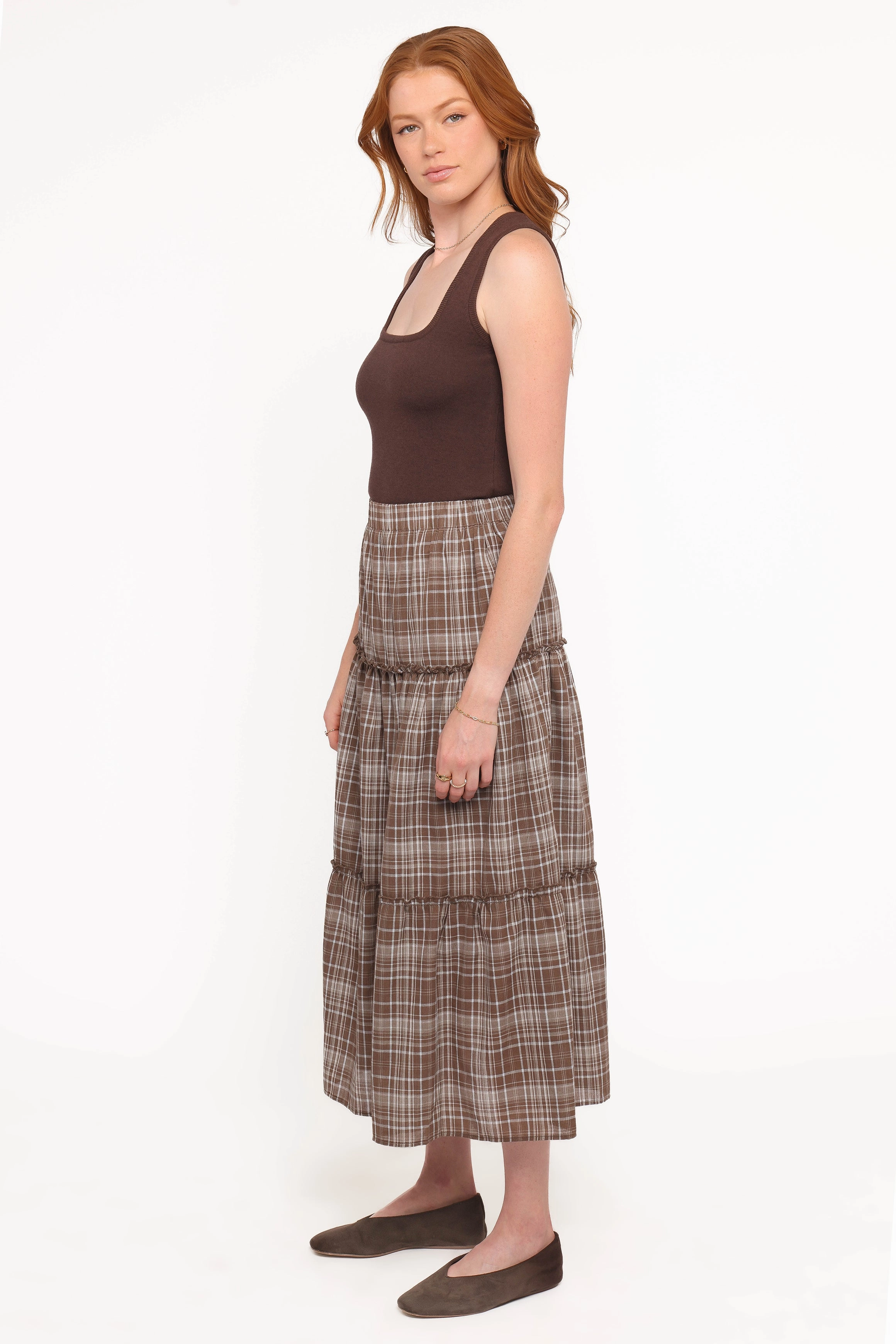 Campbell Tiered Maxi Skirt - Juno Check Functional Detail