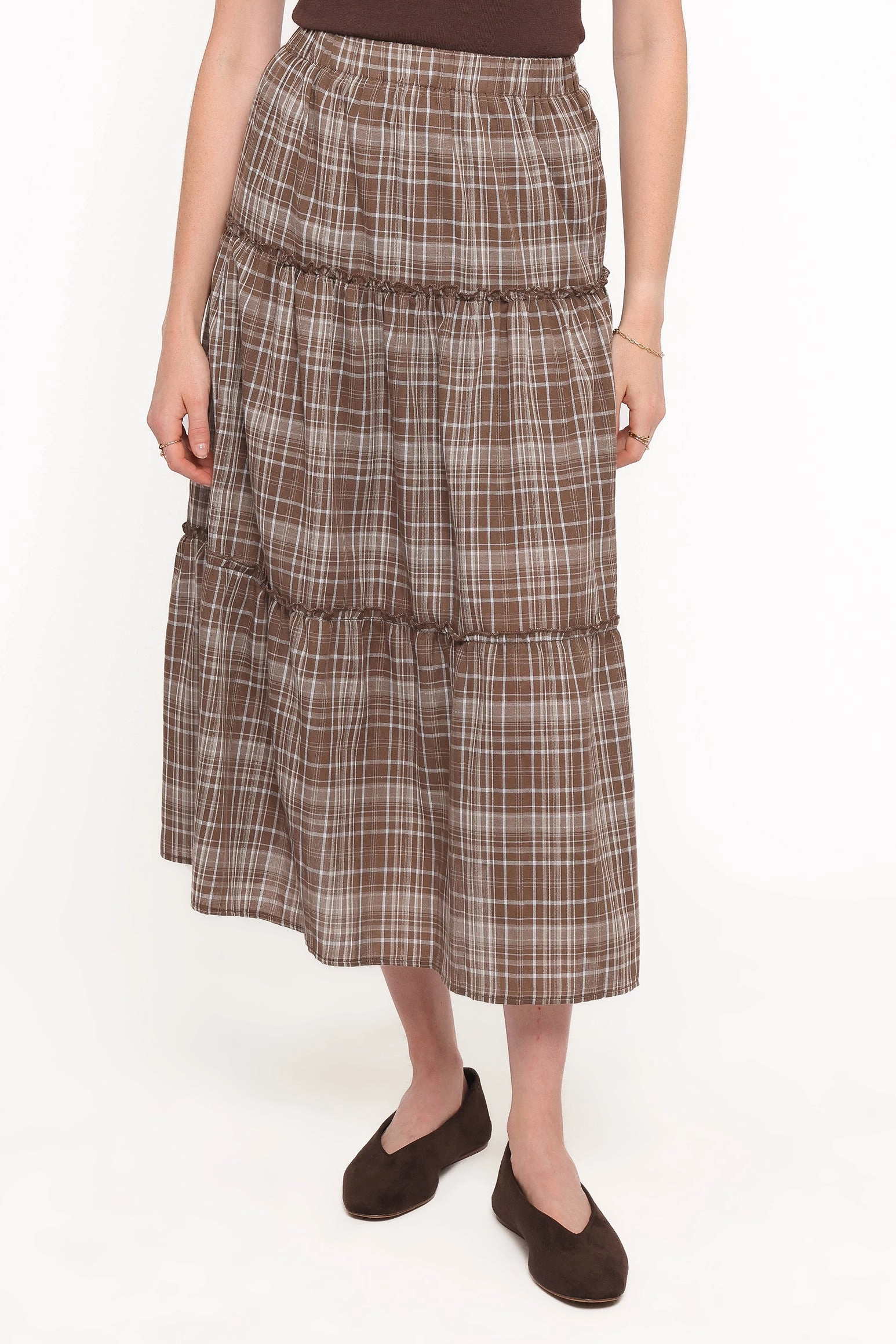 Abrasion resistant Timeless Touch Campbell Tiered Maxi Skirt - Juno Check
