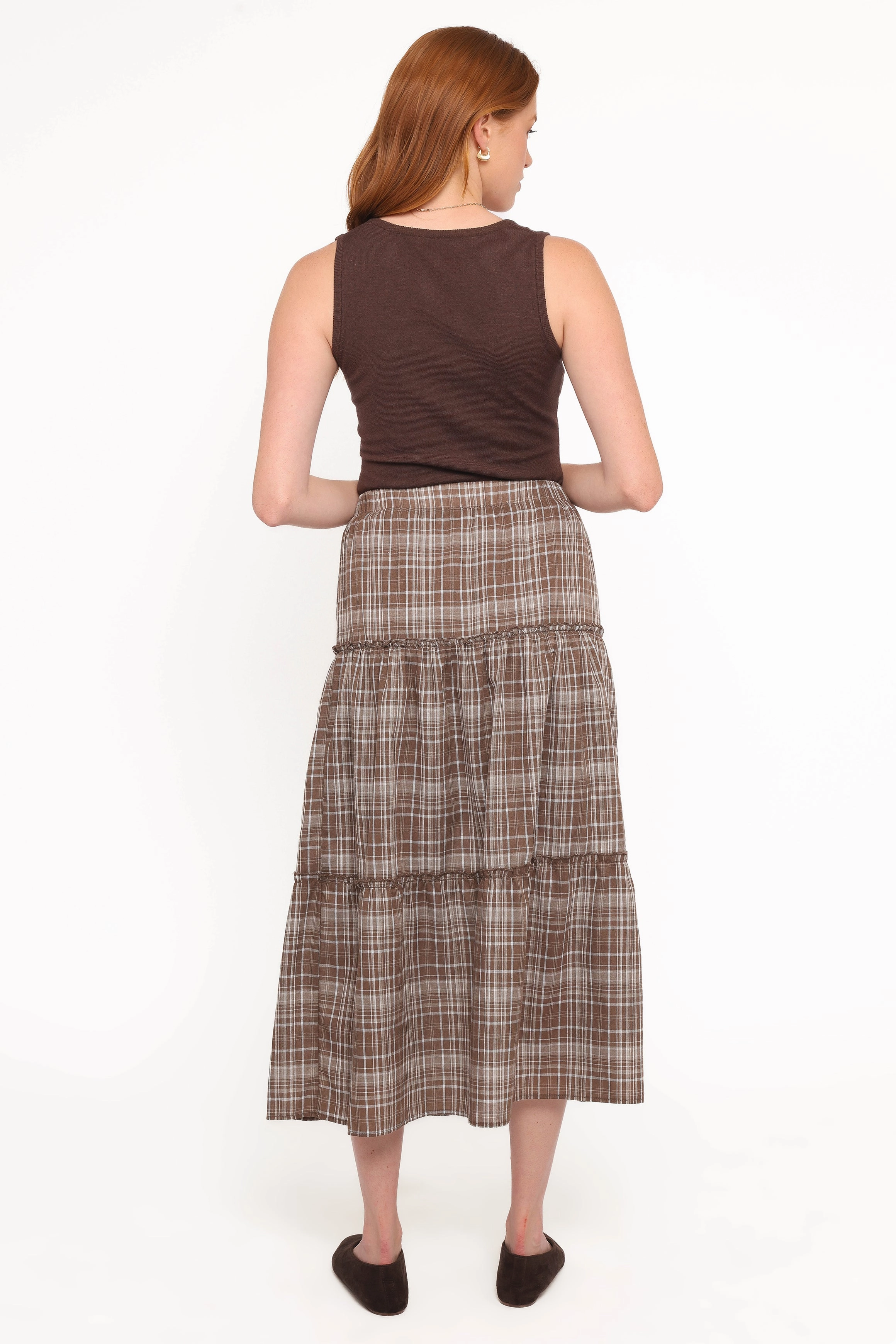 Campbell Tiered Maxi Skirt - Juno Check button detail Modern Cut