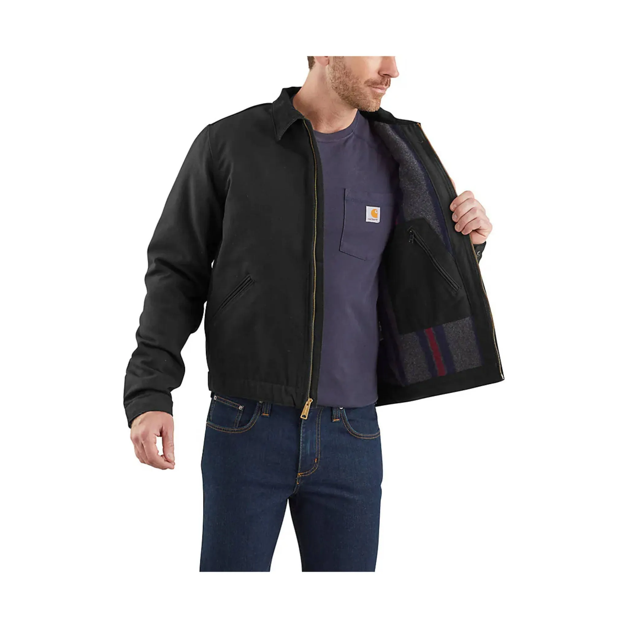 Hidden Ventilation Zones Advanced Wickability System Carhartt Men's Blanket Lined Relaxed Fit Detroit Jacket - Black