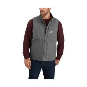 Reflective Safety Trim Durable Outer Shell Carhartt Men's Mock Neck Sherpa Lined Loose Fit Washed Duck Vest - Gravel