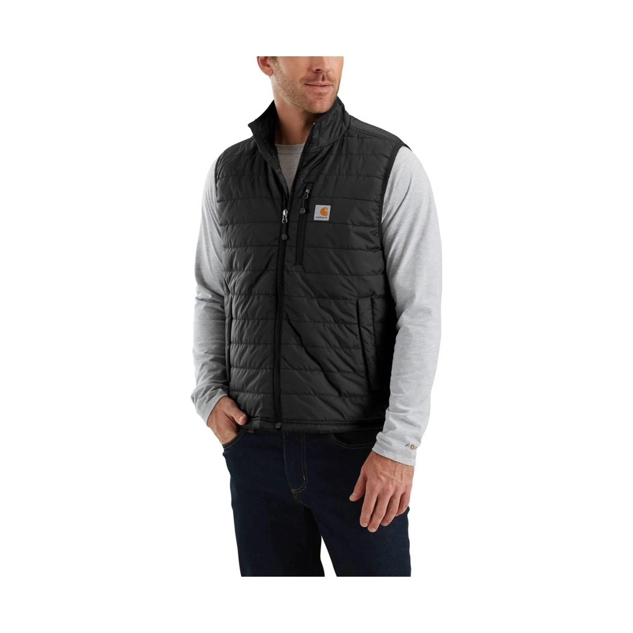Carhartt Men's Rain Defender Relaxed Fit Lightweight Insulated Vest - Black Wind Resistant Coating Reflective Safety Details