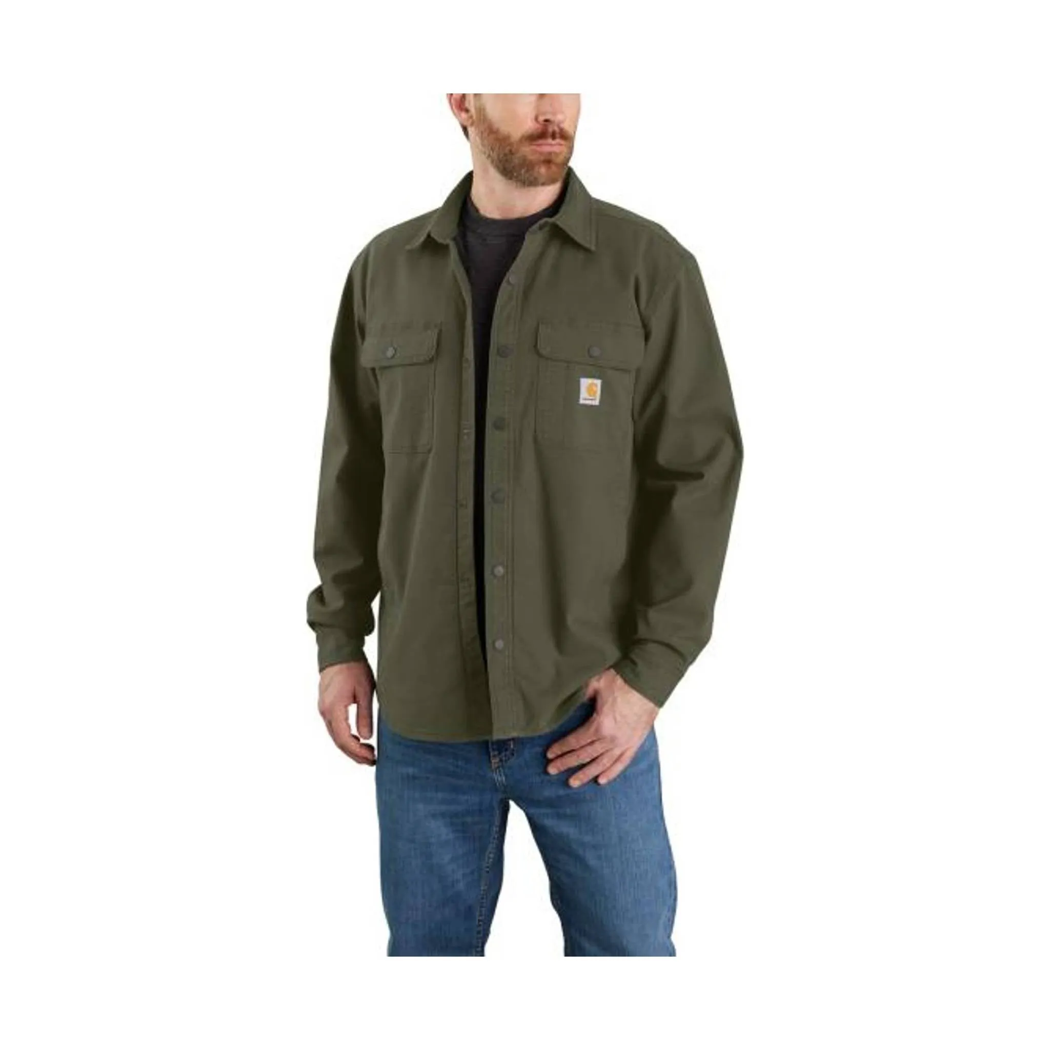 Convertible Collar Sustainable Material Carhartt Men's Relaxed Fit Canvas Fleece Jacket - Basil