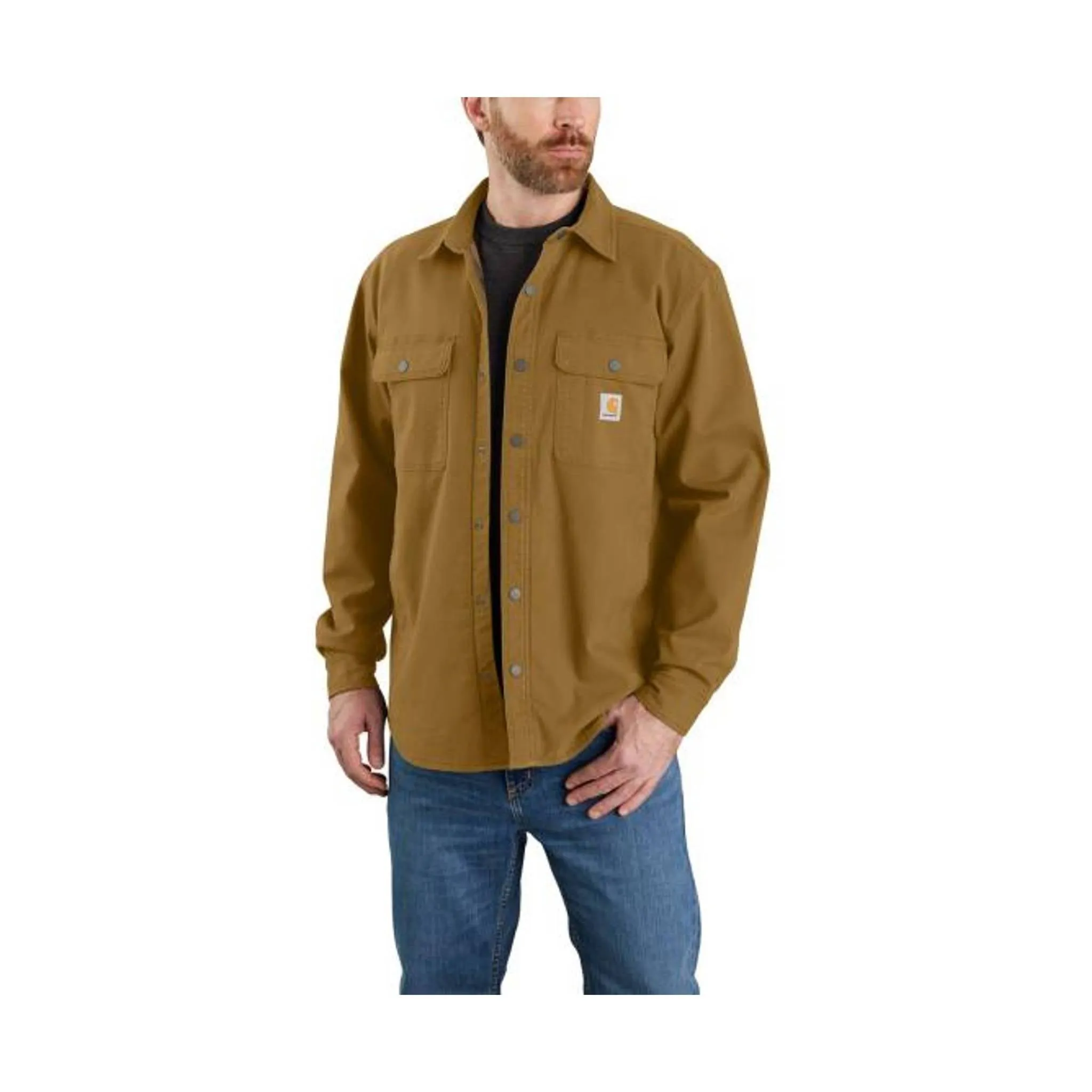 Classic Ribbed Cuffs Carhartt Men's Relaxed Fit Canvas Fleece Jacket - Oak Brown