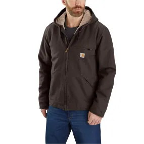 Carhartt Men's Relaxed Fit Washed Duck Sherpa Lined Jacket - Dark Brown waterproof construction