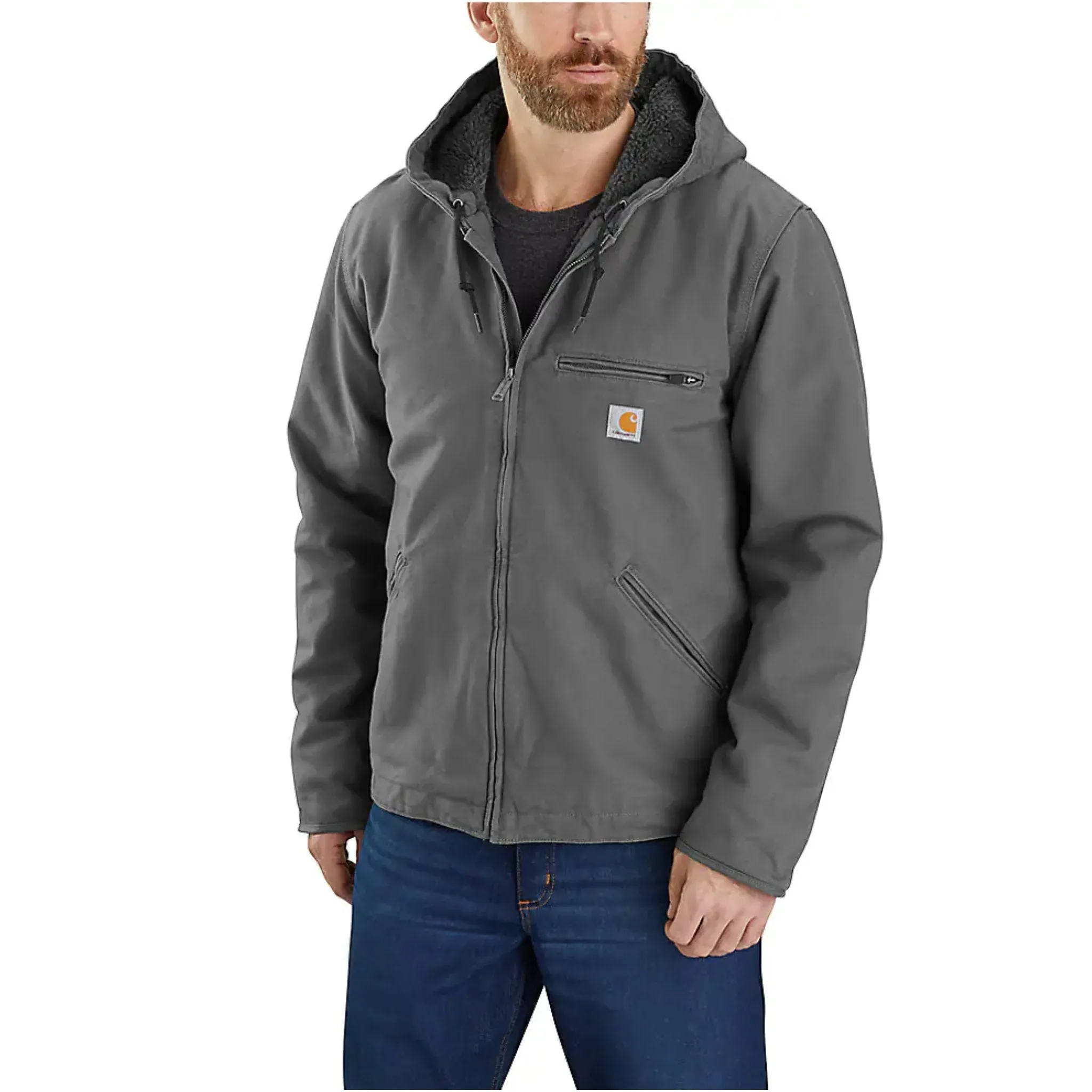 Carhartt Men's Relaxed Fit Washed Duck Sherpa Lined Jacket - Gravel Reinforced Hems Temperature Regulating Fabric