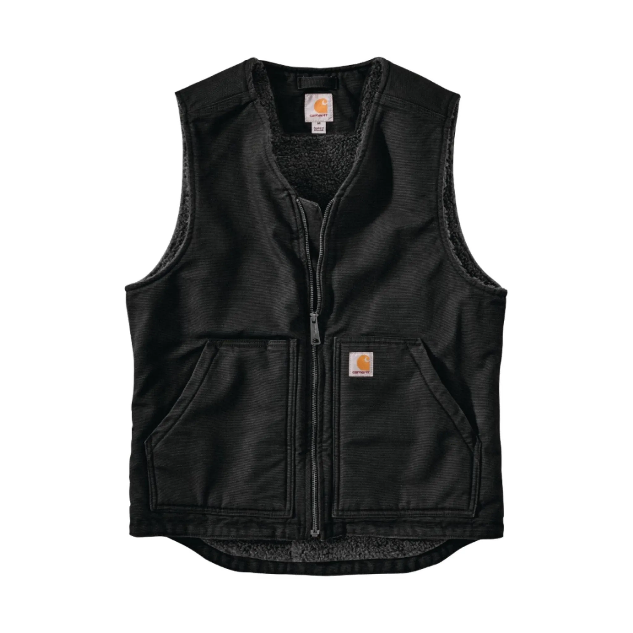 Daily Wear Jacket Reflective Trim Carhartt Men's Relaxed Fit Washed Duck Sherpa Lined Vest - Black