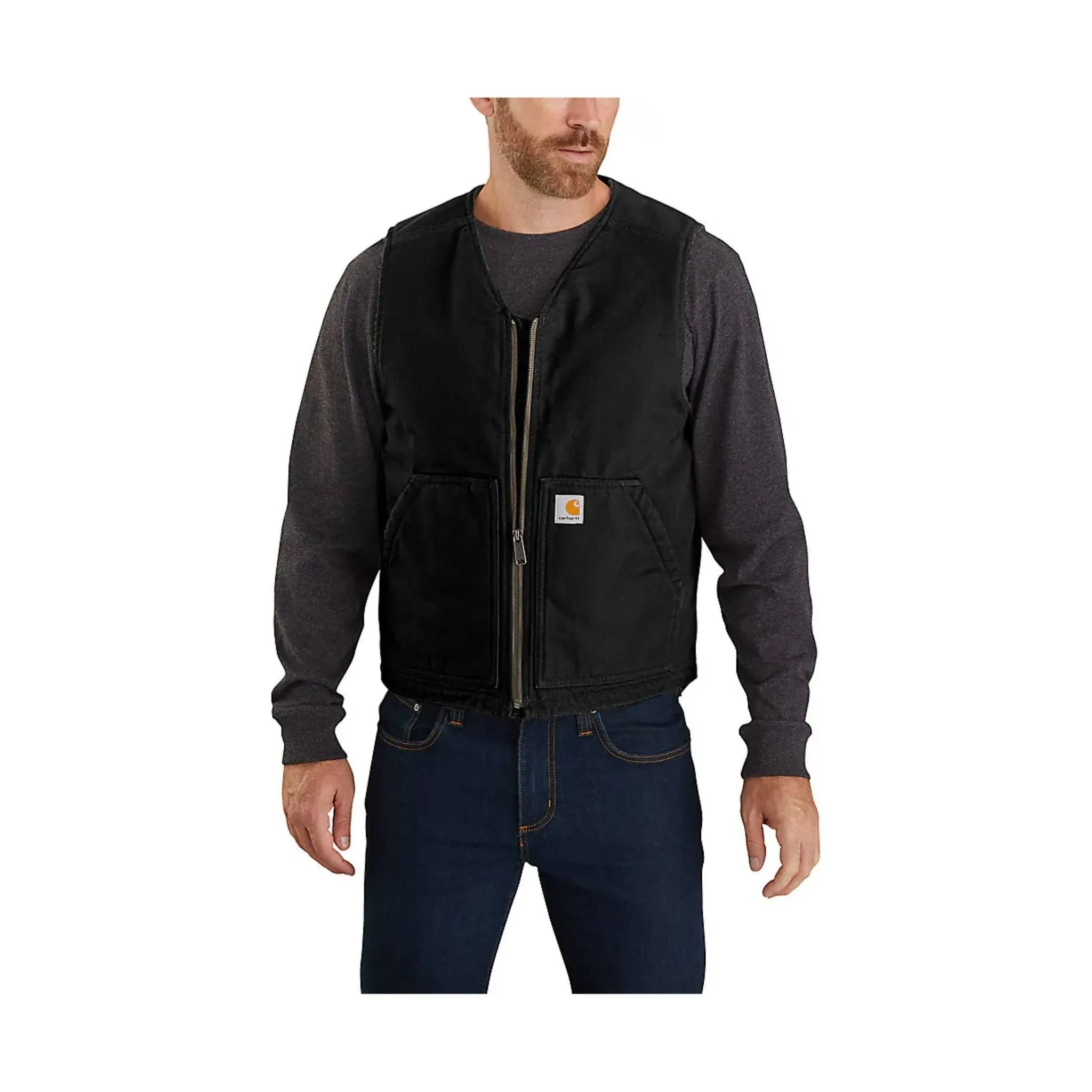 Carhartt Men's Relaxed Fit Washed Duck Sherpa Lined Vest - Black Articulated Knees