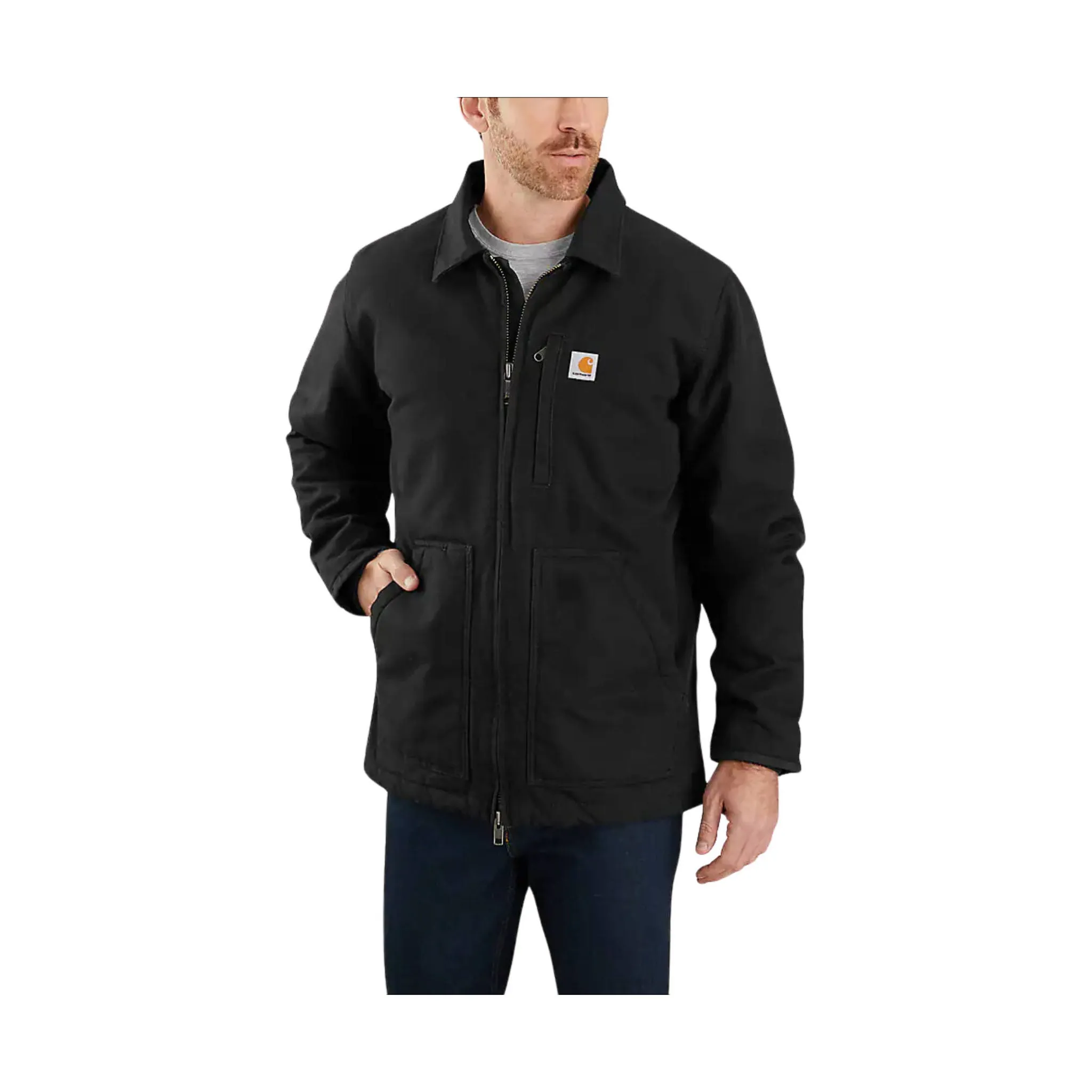 Logo Free Style Carhartt Men's Sherpa Lined Loose Fit Field Jacket - Black