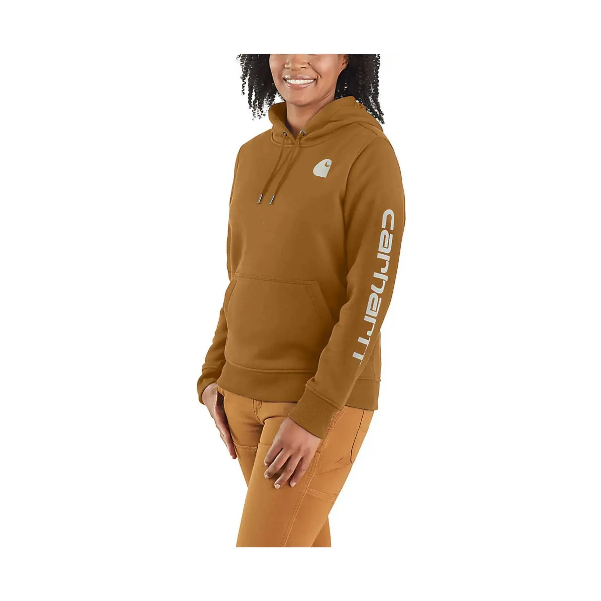 Carhartt Women's Relaxed Fit Midweight Logo Sleeve Graphic Sweatshirt - Brown Blend Personalized