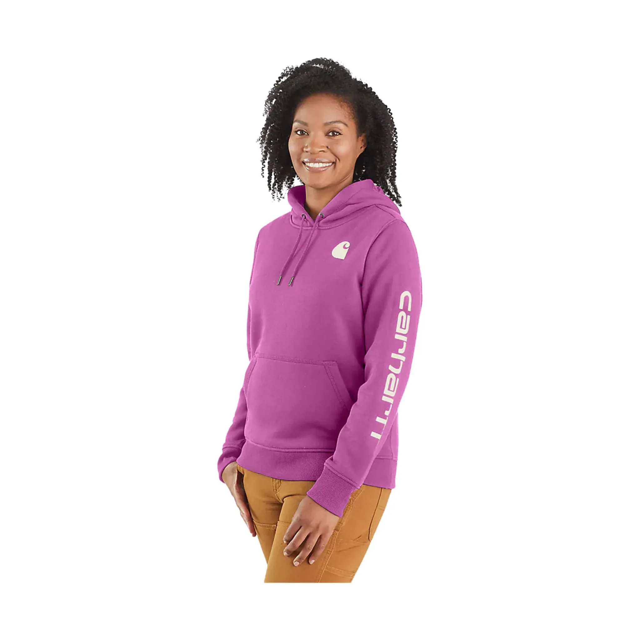 product running suitable speed Carhartt Women's Relaxed Fit Midweight Logo Sleeve Graphic Sweatshirt - Cherry Bloom