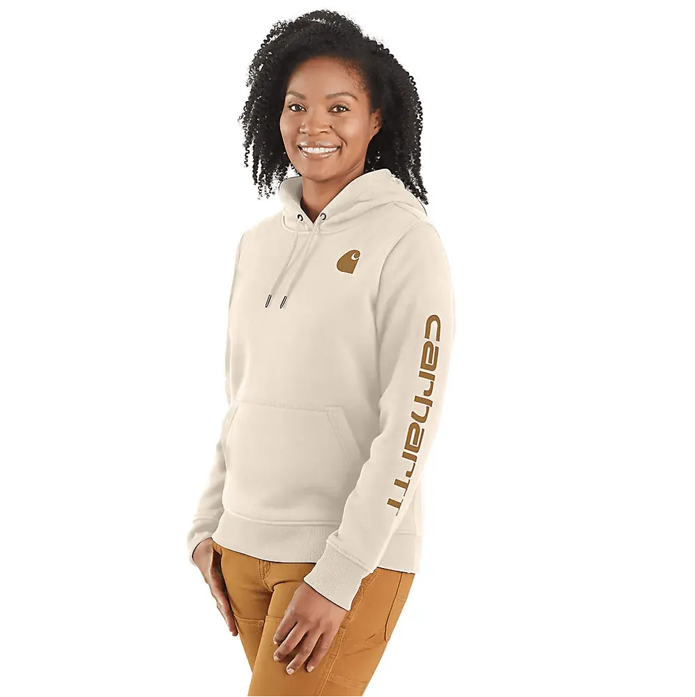 Patchwork Lightweight Comfort Carhartt Women's Relaxed Fit Midweight Logo Sleeve Graphic Sweatshirt - Malt/Carhartt Brown