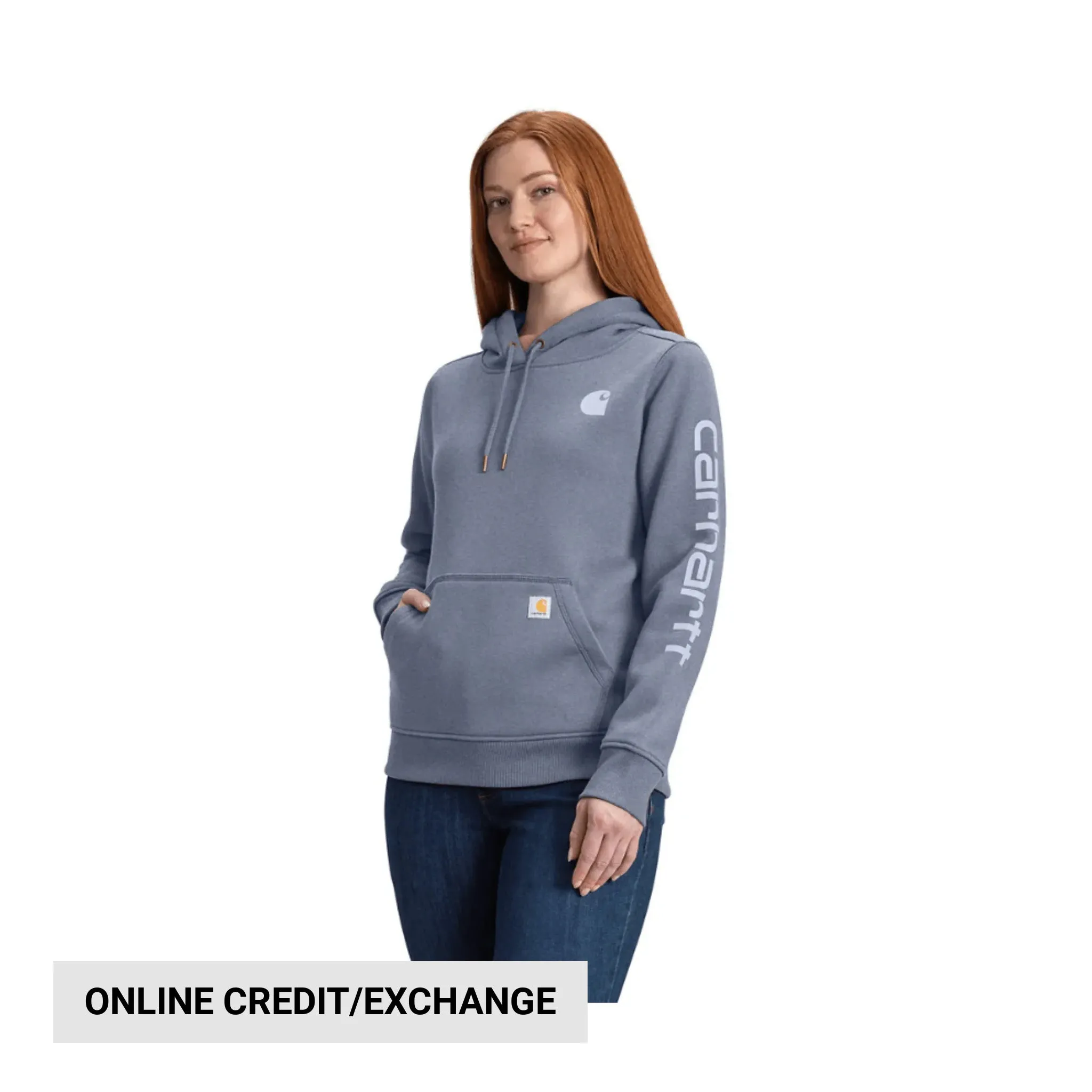 Carhartt Women's Relaxed Fit Midweight Logo Sleeve Graphic Sweatshirt - Wisteria Heather budget-friendly Branded Look