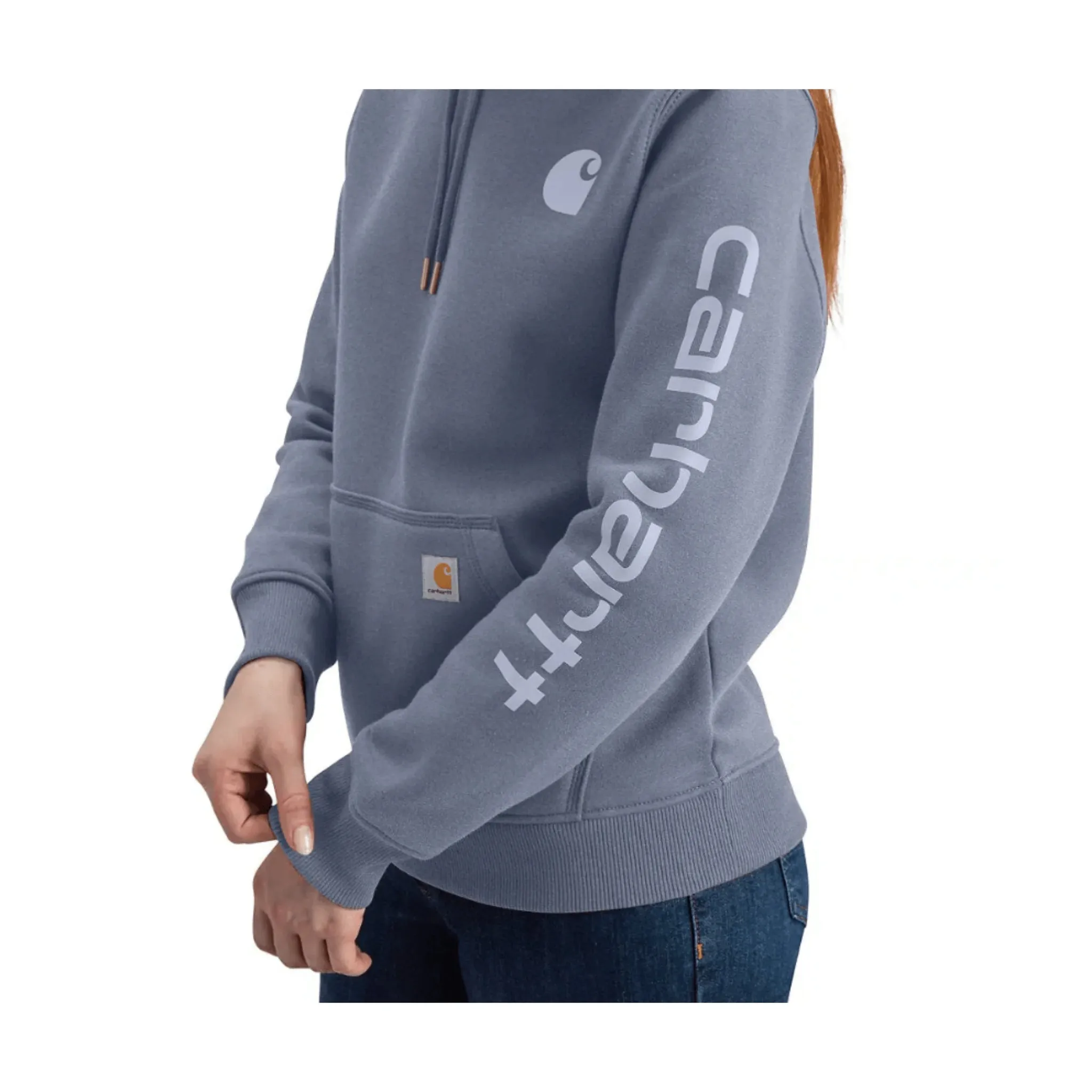 Carhartt Women's Relaxed Fit Midweight Logo Sleeve Graphic Sweatshirt - Wisteria Heather Layer Minimal