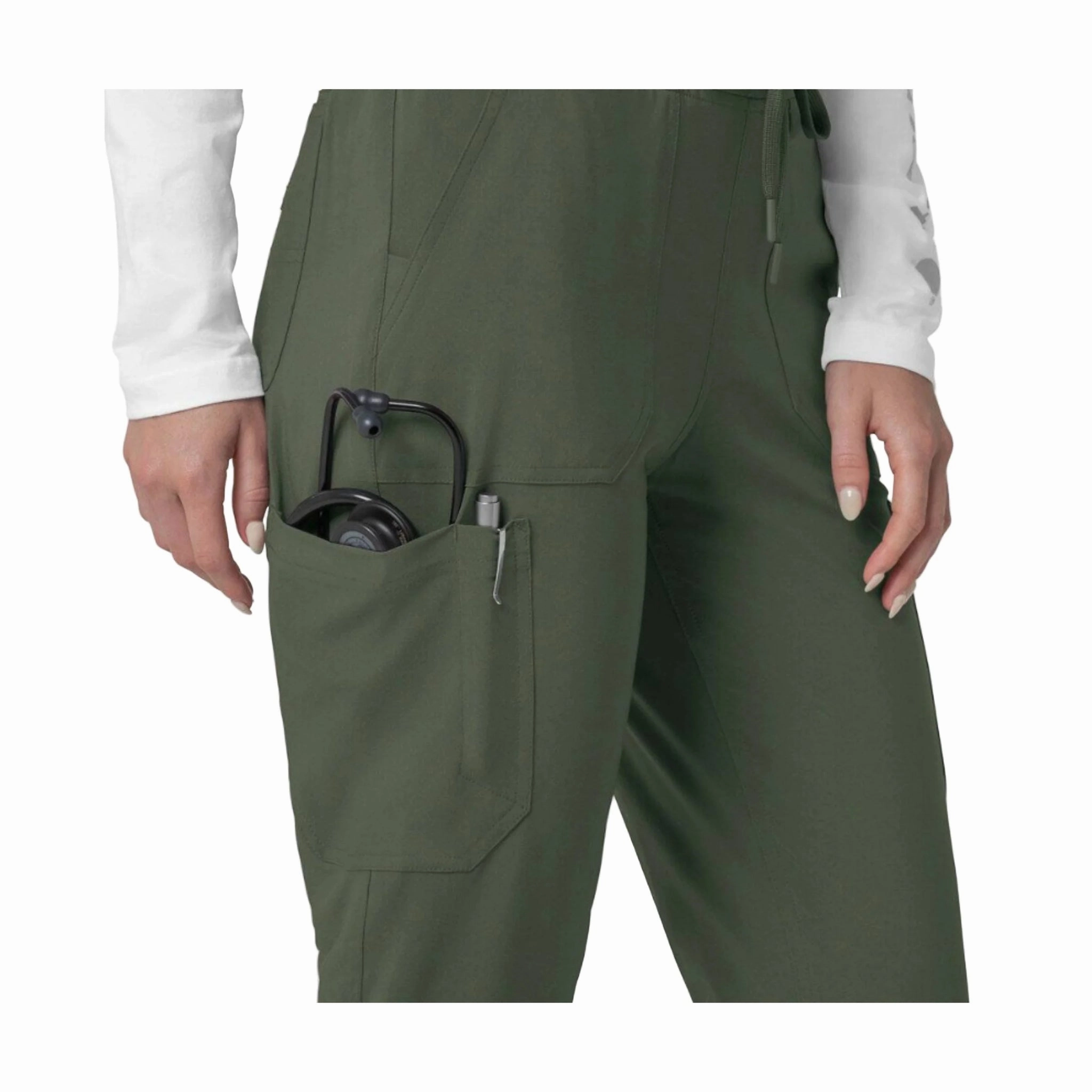 Carhartt Women's Force Cross Flex Cargo Jogger Scrub Pant - Olive Flat Lock Seams Sporty Style