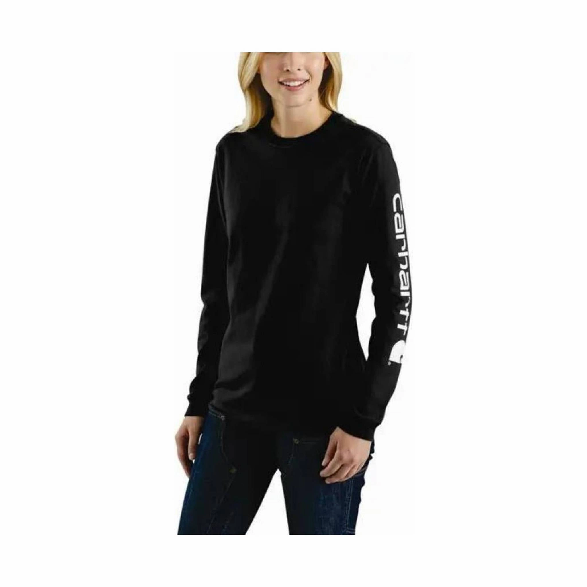 Carhartt Women's Long Sleeve Logo T-Shirt - Black Layered Collar Design FadeResistant